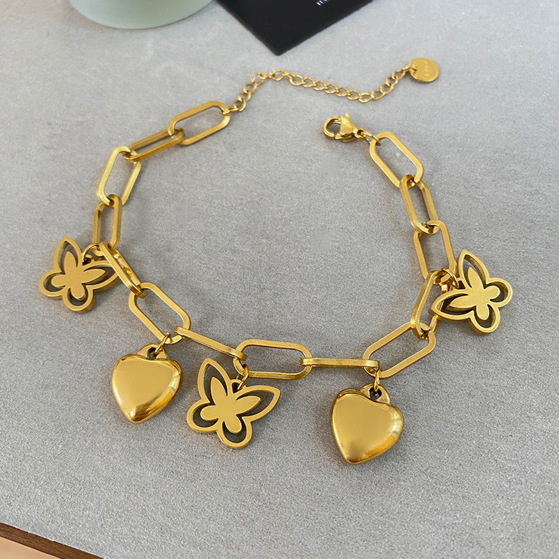 Hollow Butterfly Heart Geometric Titanium Steel Plated Bracelet