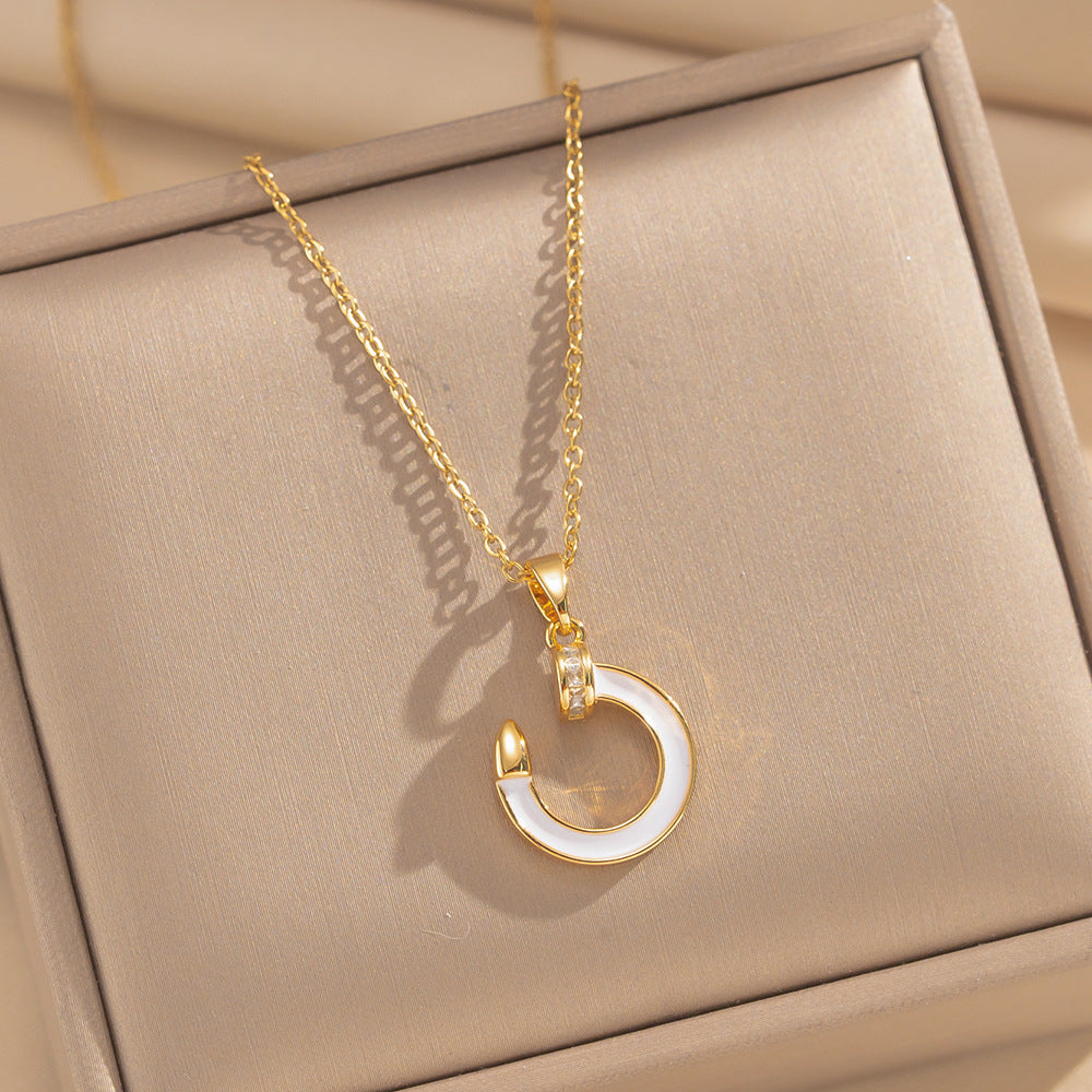 Collar de acero de titanio chapado en oro de 18 quilates, geométrico irregular, de lujo ligero para mujer con colgante de cobre