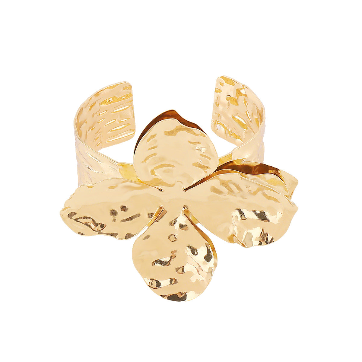 Pulsera rígida abierta geométrica de estilo vintage con motivo floral, base de hierro con acabado chapado