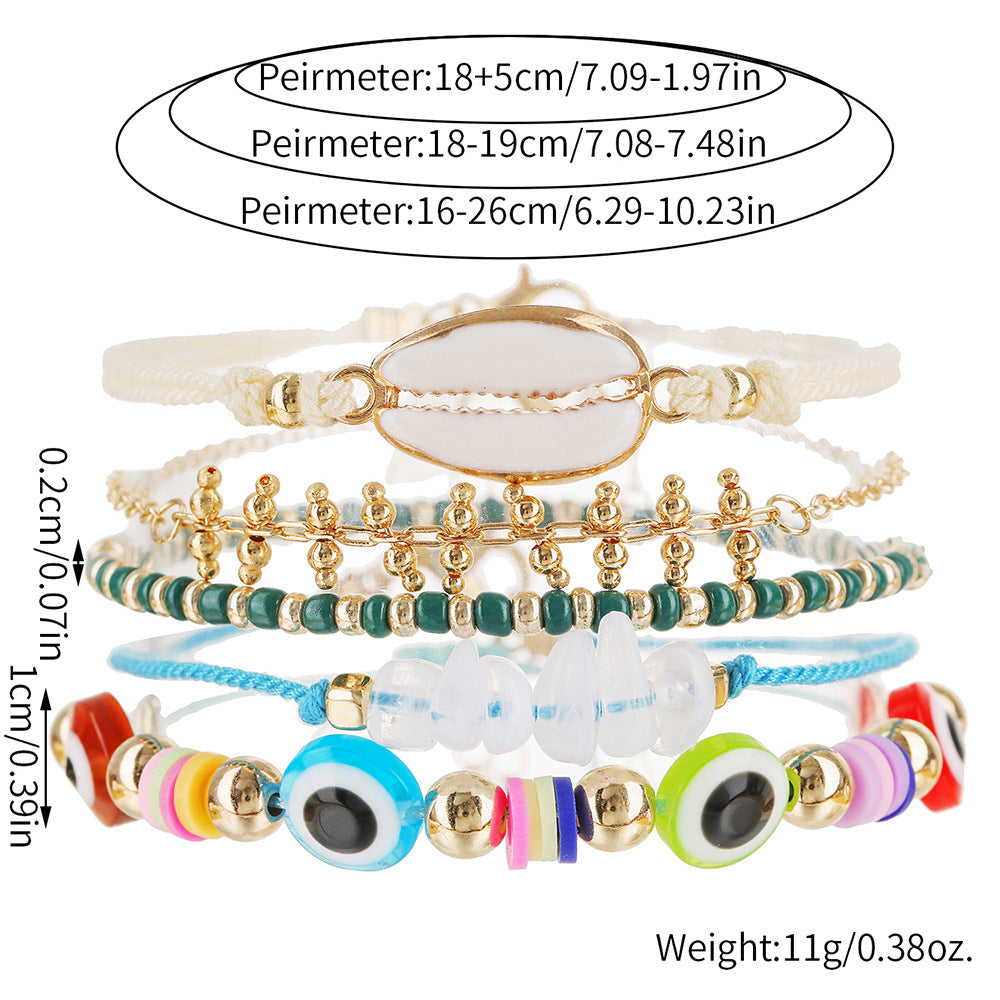 Bohemian Geometric Round Shell and Seed Bead Alloy Bracelet Set for Women