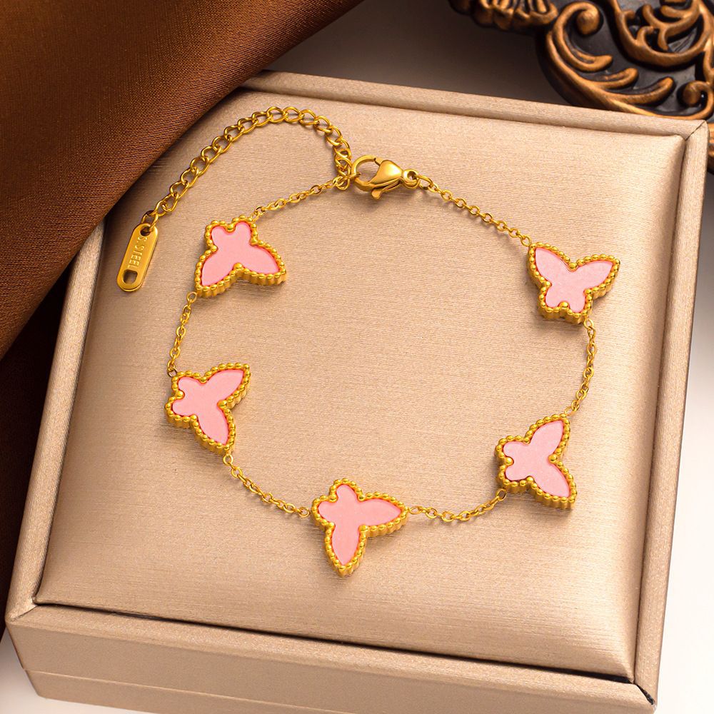 Set di collana, orecchini e bracciale minimalista con farfalla in acciaio al titanio con finitura placcata