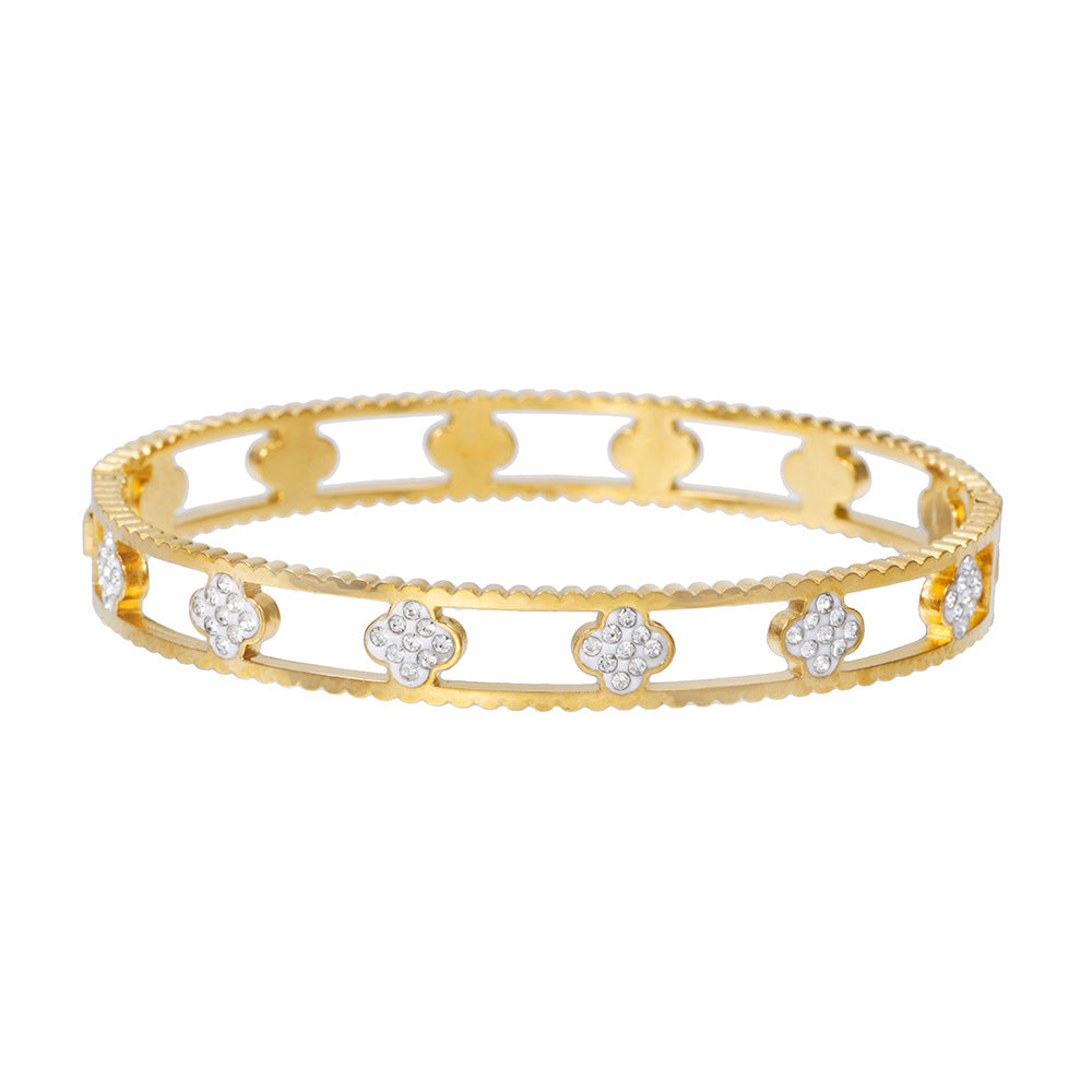 Vintage Rhinestone Geometric Crown Titanium Steel PVD Bracelet for Women