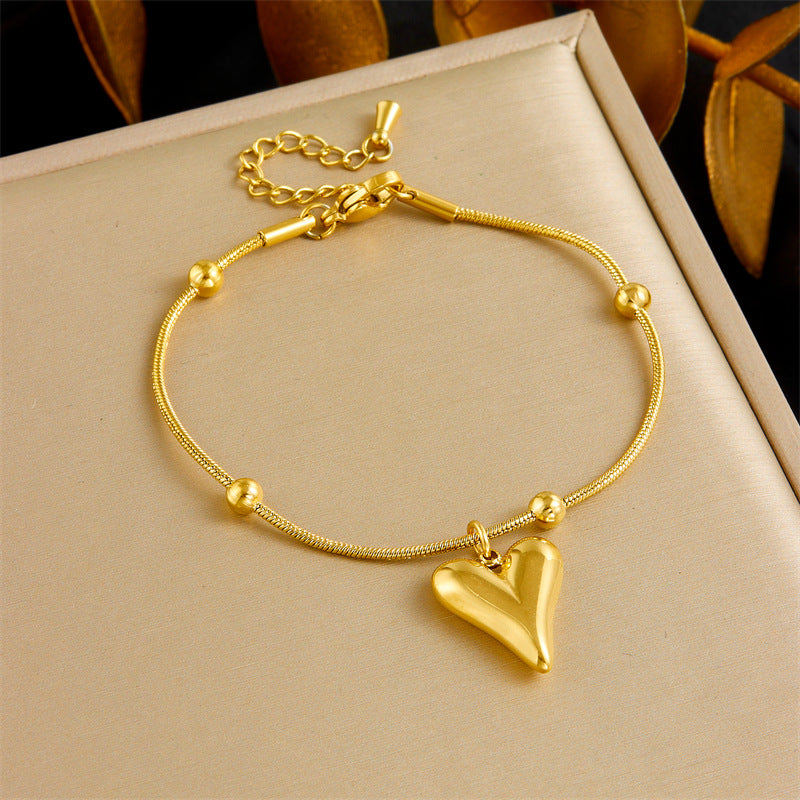 Elegant Minimalist Stainless Steel Plated Snake Chain Heart Teardrop Pendant Jewelry Set for Women