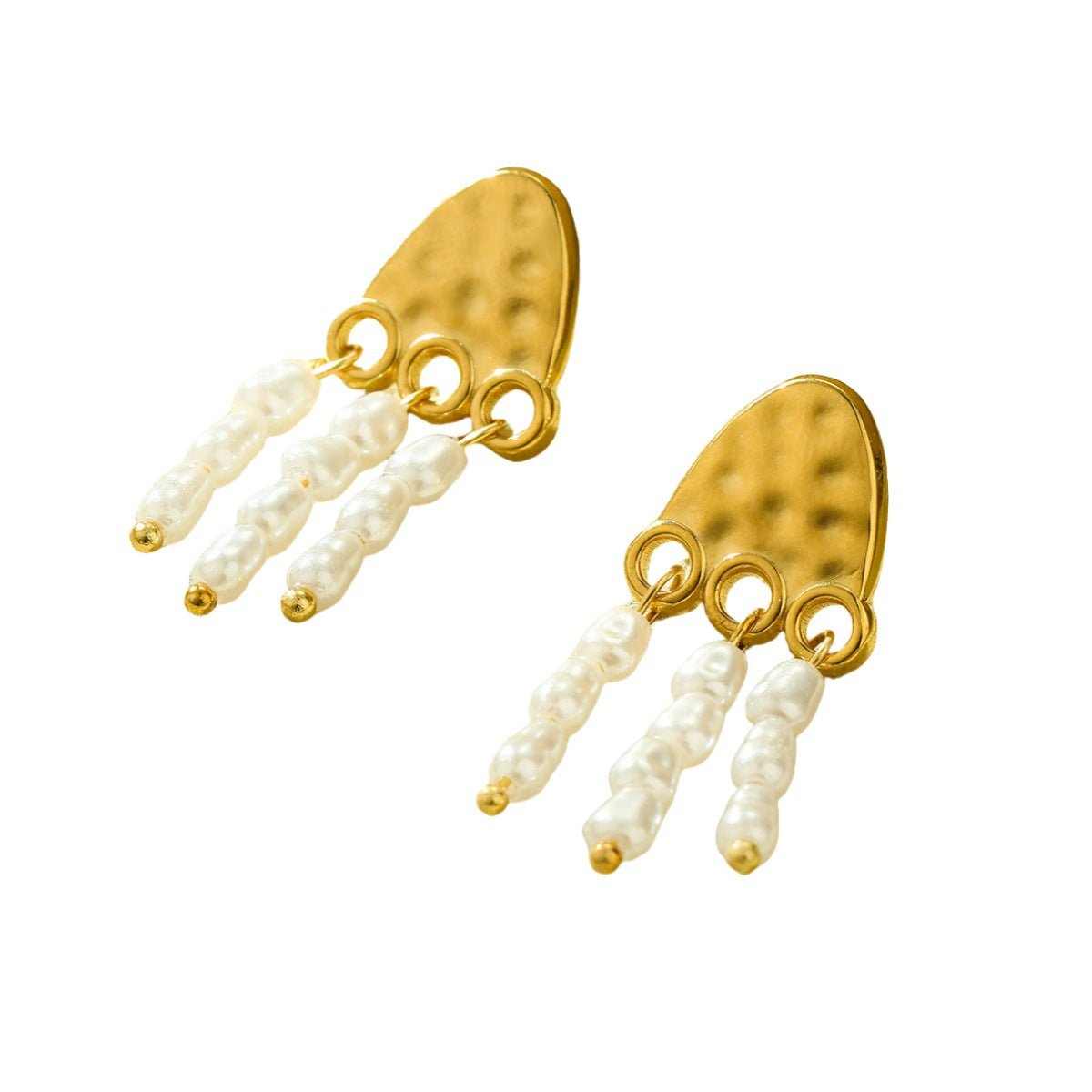 Orecchini da donna in acciaio inossidabile con perle e texture a medusa, stile vintage, con finitura placcata