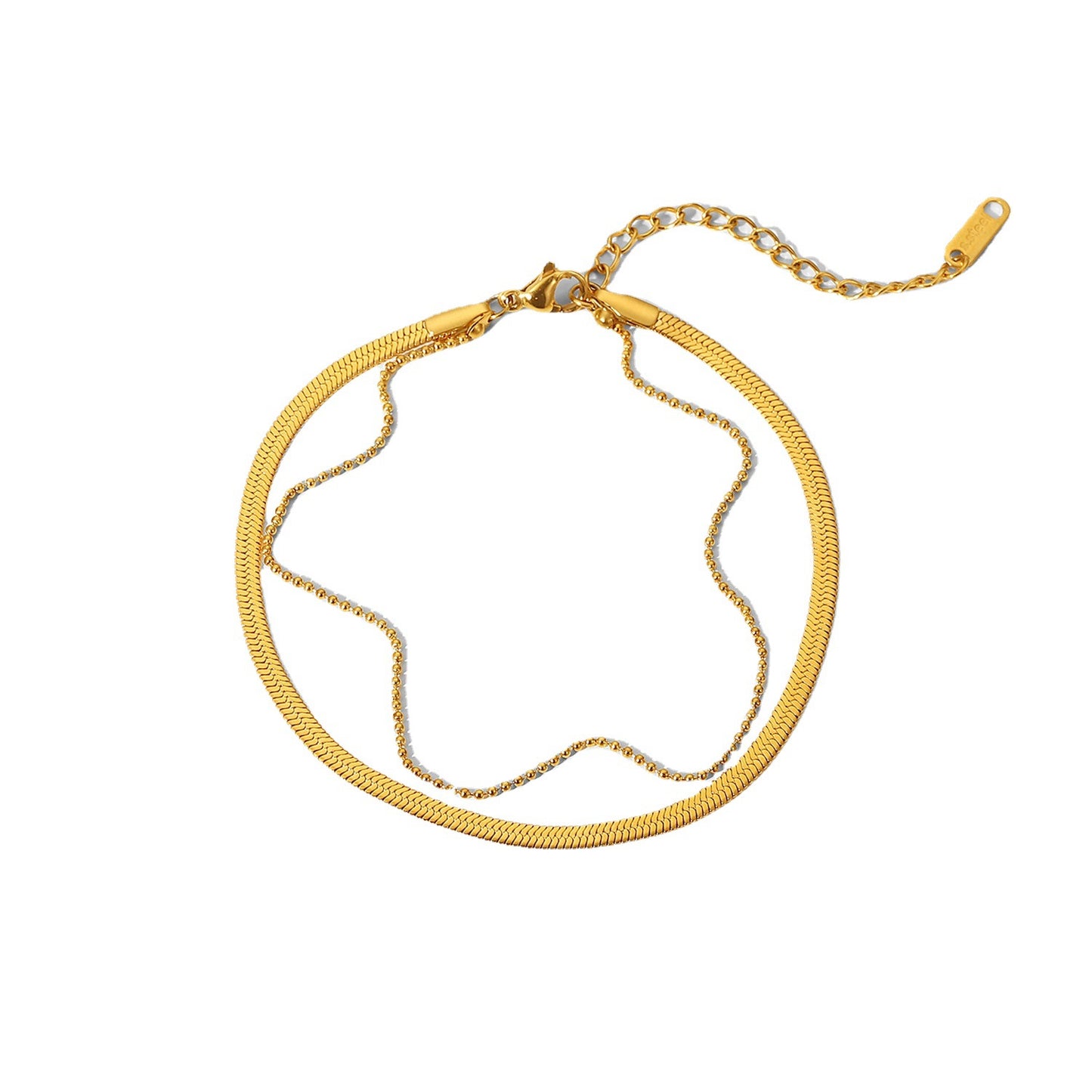 Minimalist Geometric Titanium Steel Anklet with 18K Gold Plated Blade Chain and Snake Chain Dual-Layer Design