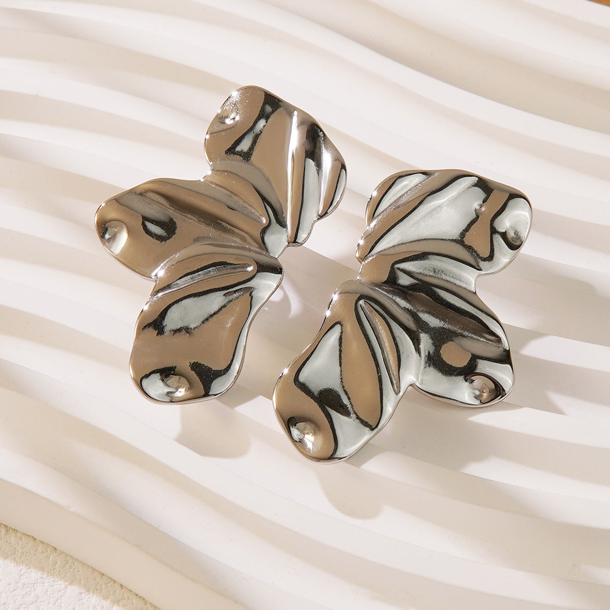 Vintage Stainless Steel Floral Stamping Stud Earrings