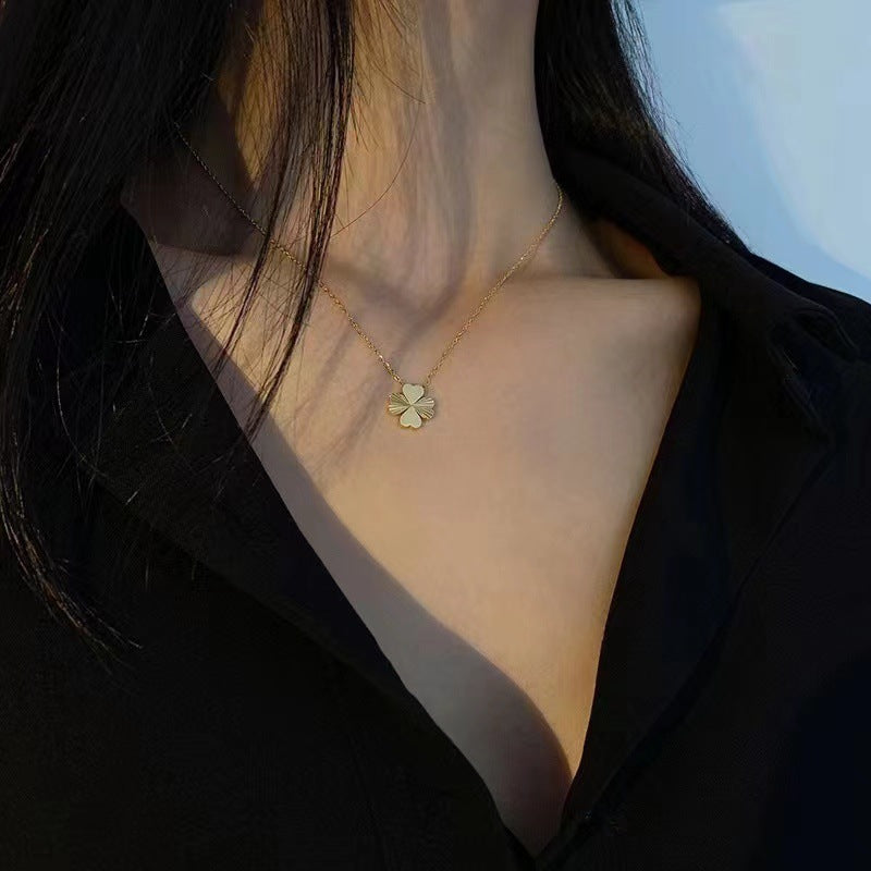 Minimalist 18K Gold Plated Plant Titanium Steel Necklace for Women