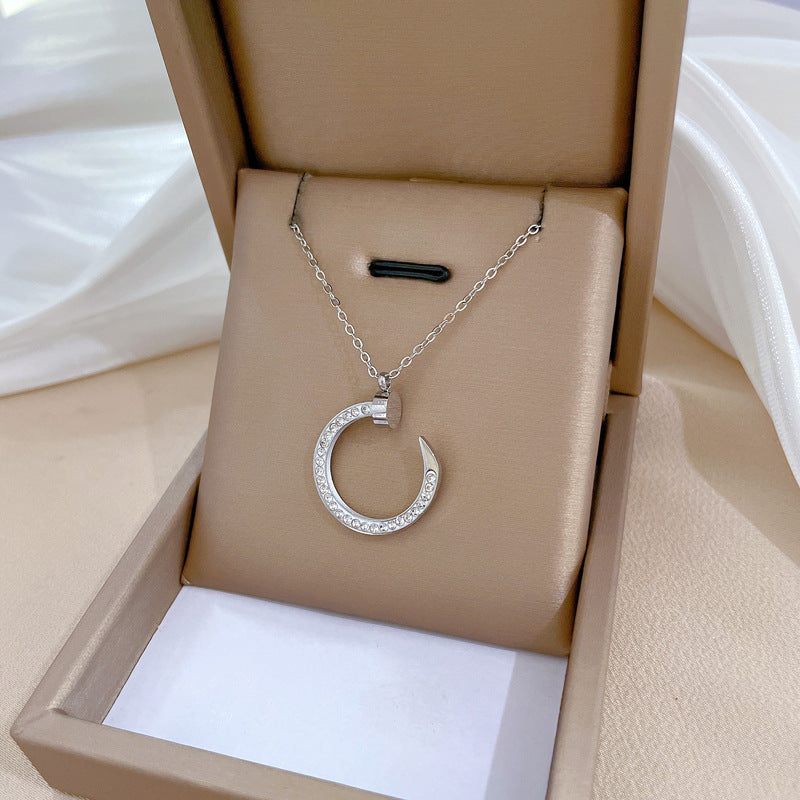 Collana a catena girocollo minimalista con strass geometrici in acciaio al titanio placcato oro