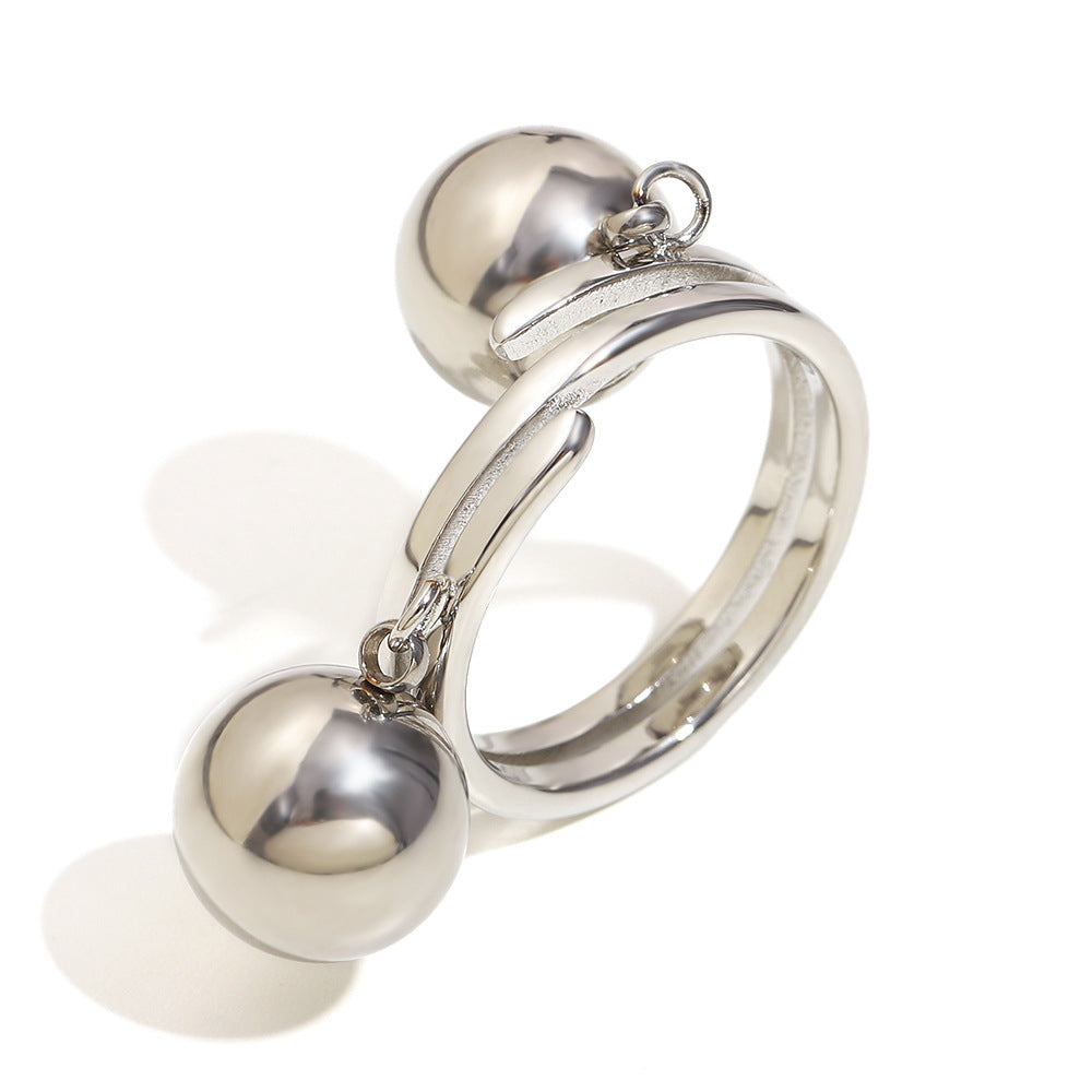 Anillo de doble esfera chapado en oro de 18 quilates de acero inoxidable geométrico minimalista para mujer