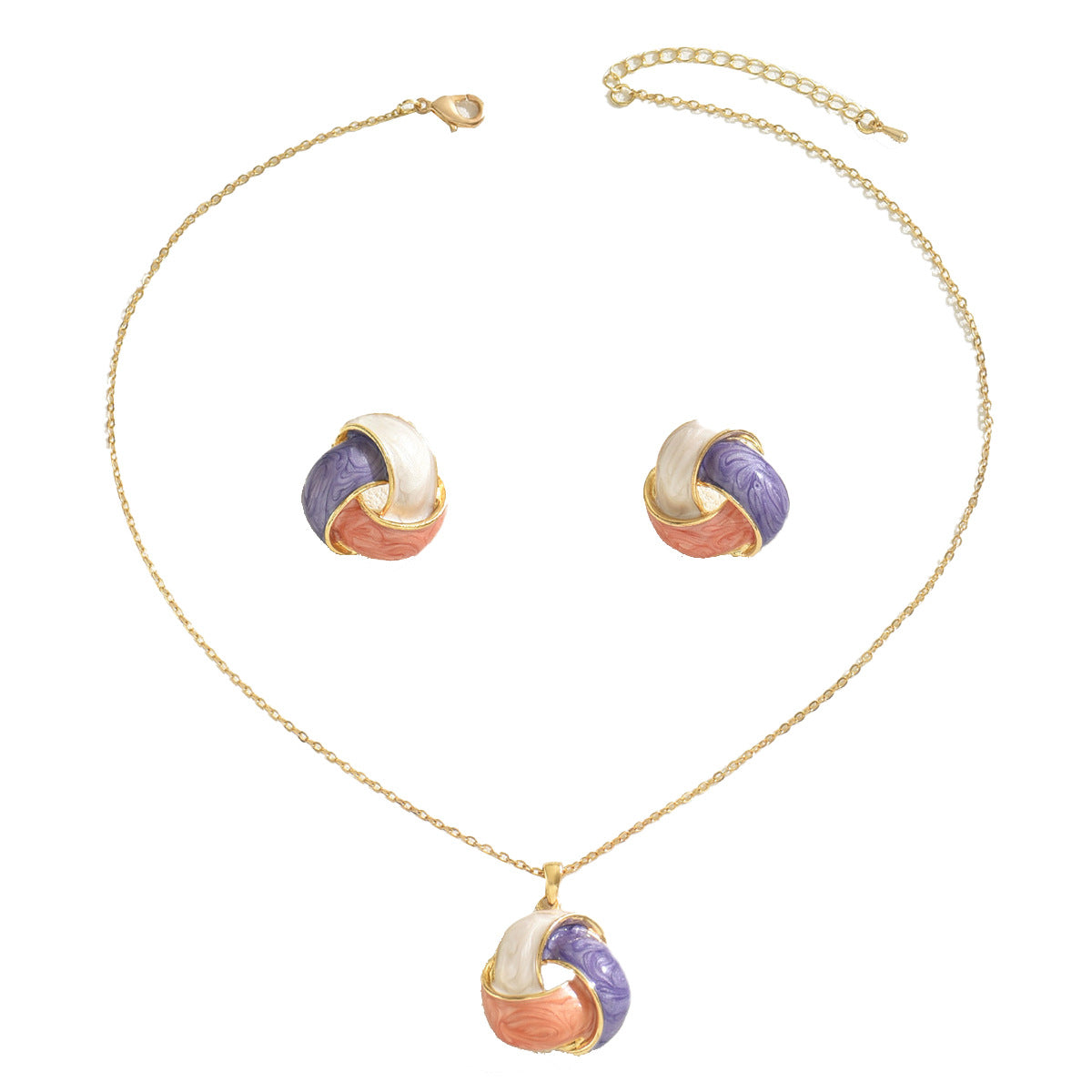 Parure di orecchini e collana geometrici in rame con smalto, dolci e di tendenza, da donna