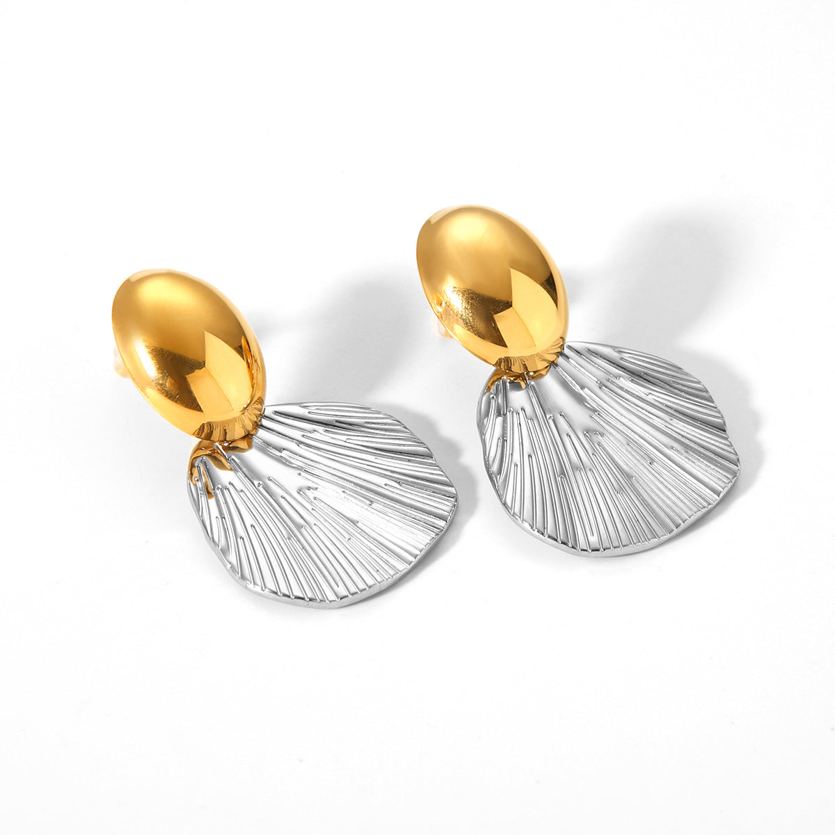 Minimalist Oval Geometric Stainless Steel Stud Earrings with Gold and Silver Plating for Women