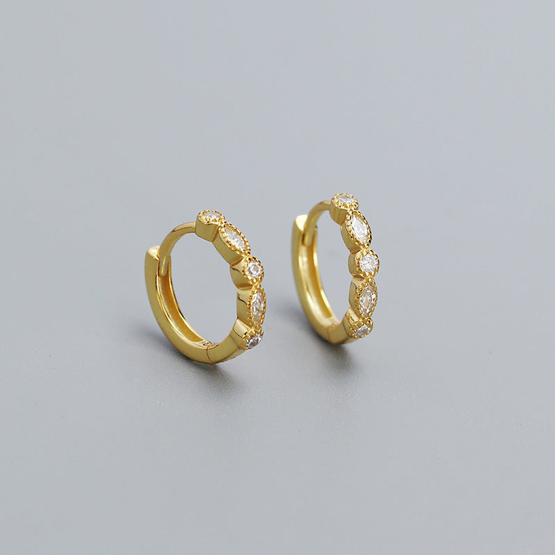 Sweet 925 Sterling Silver Geometric Round Oval Cubic Zirconia Inlay Hoop Earrings for Women