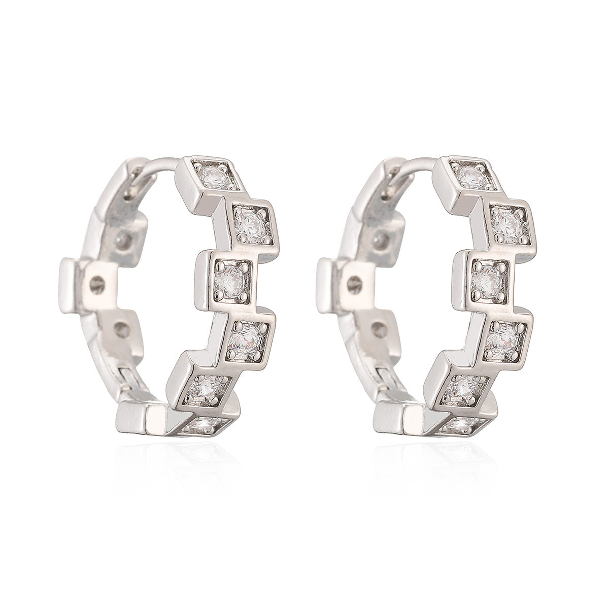 Fashion Geometric Brass Gold Plated Cubic Zirconia Hoop Earrings for Women