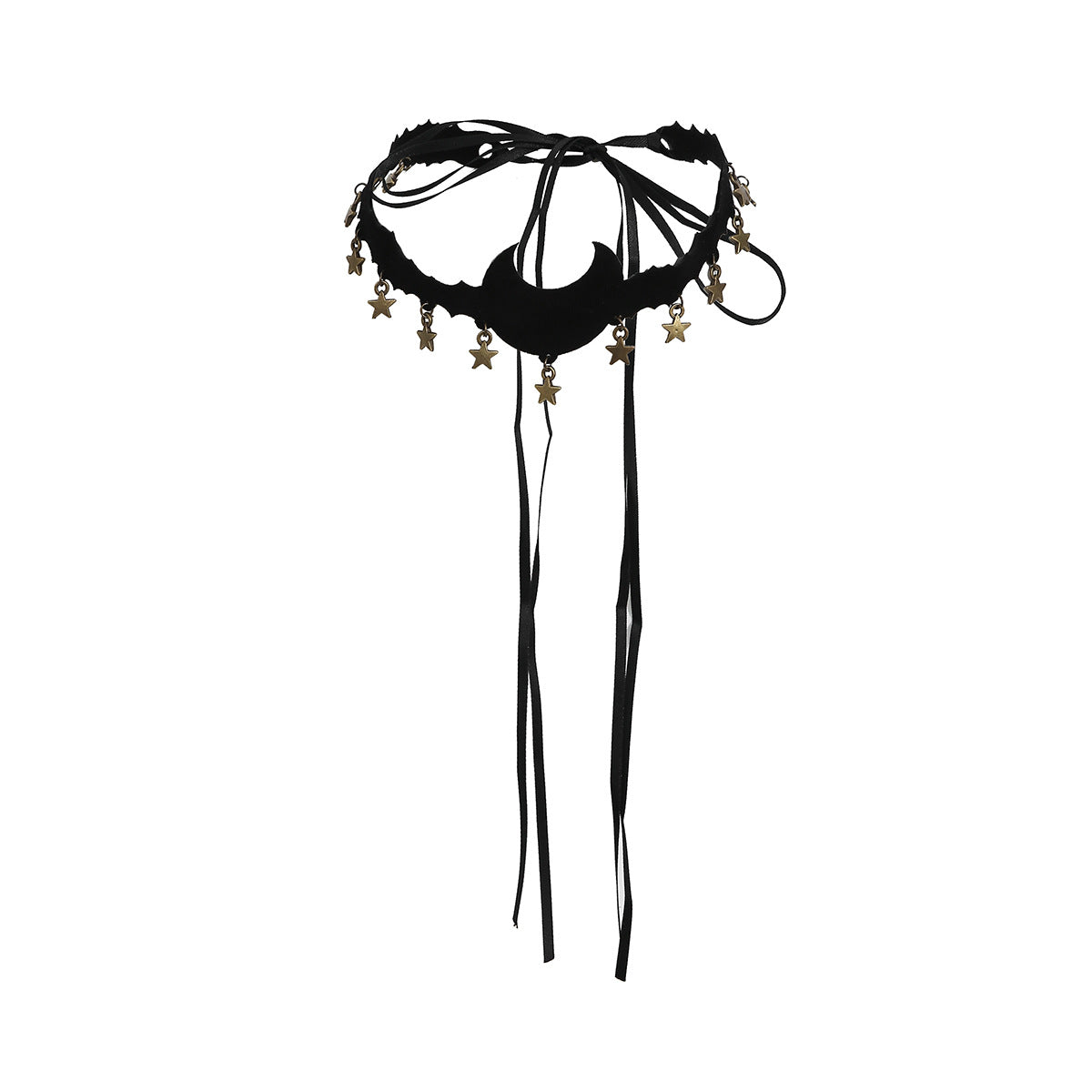 Gargantilla gótica de terciopelo con diseño de luna creciente y estrellas, con borlas y cordón ajustable