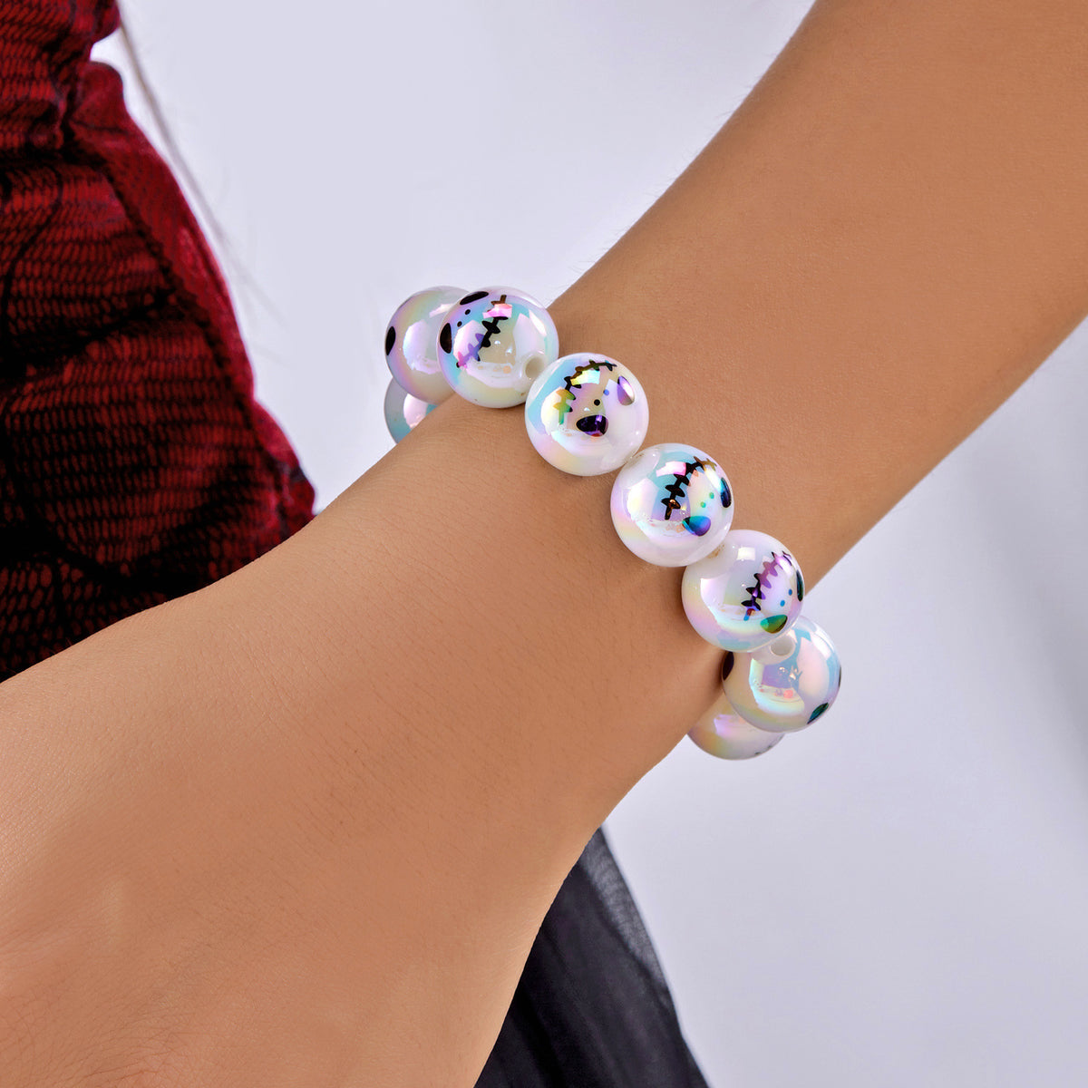 Cartoon Acrylic Beaded Stretch Bracelet Halloween Pumpkin Charm