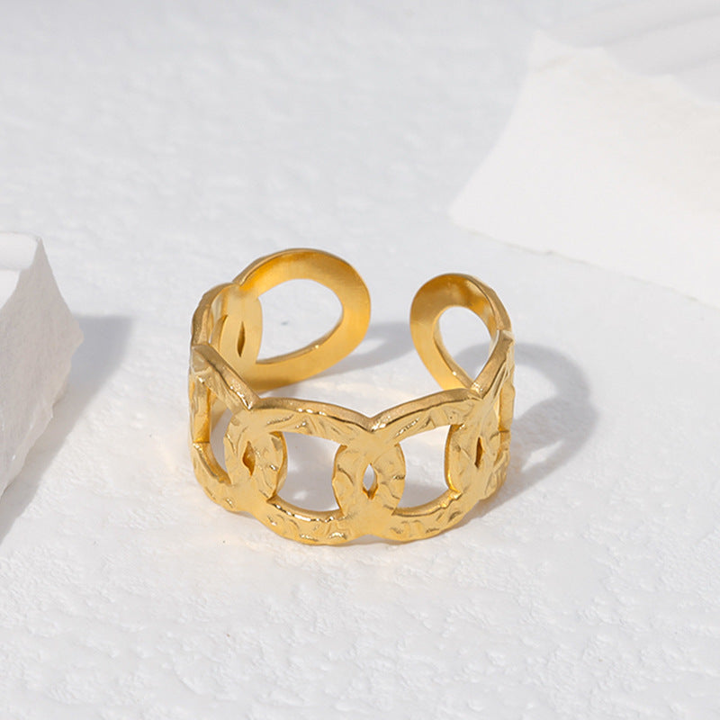 Anello Minimalista Regolabile Geometrico in Acciaio al Titanio con Finitura Placcata per Donna