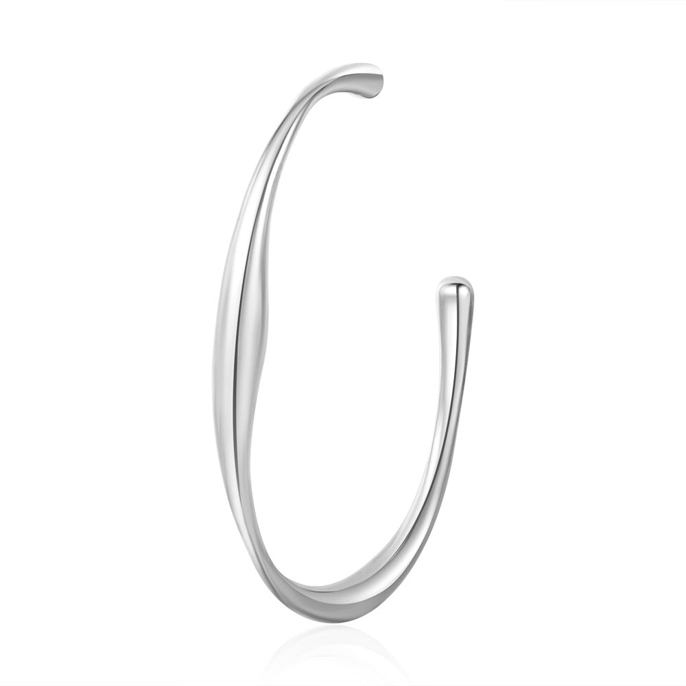 18K Gold Plated Geometric Round Open Cuff Titanium Steel Bracelet for Women