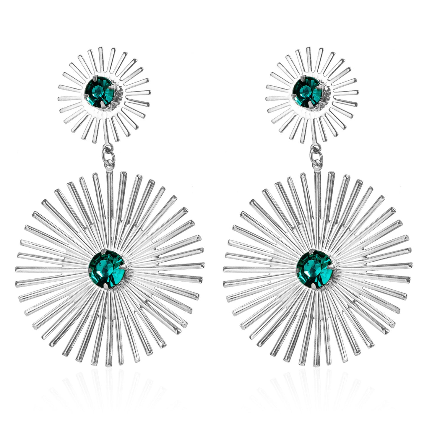 Retro Geometric Metal Stud Earrings with Rhinestone Accents and Plated Finish