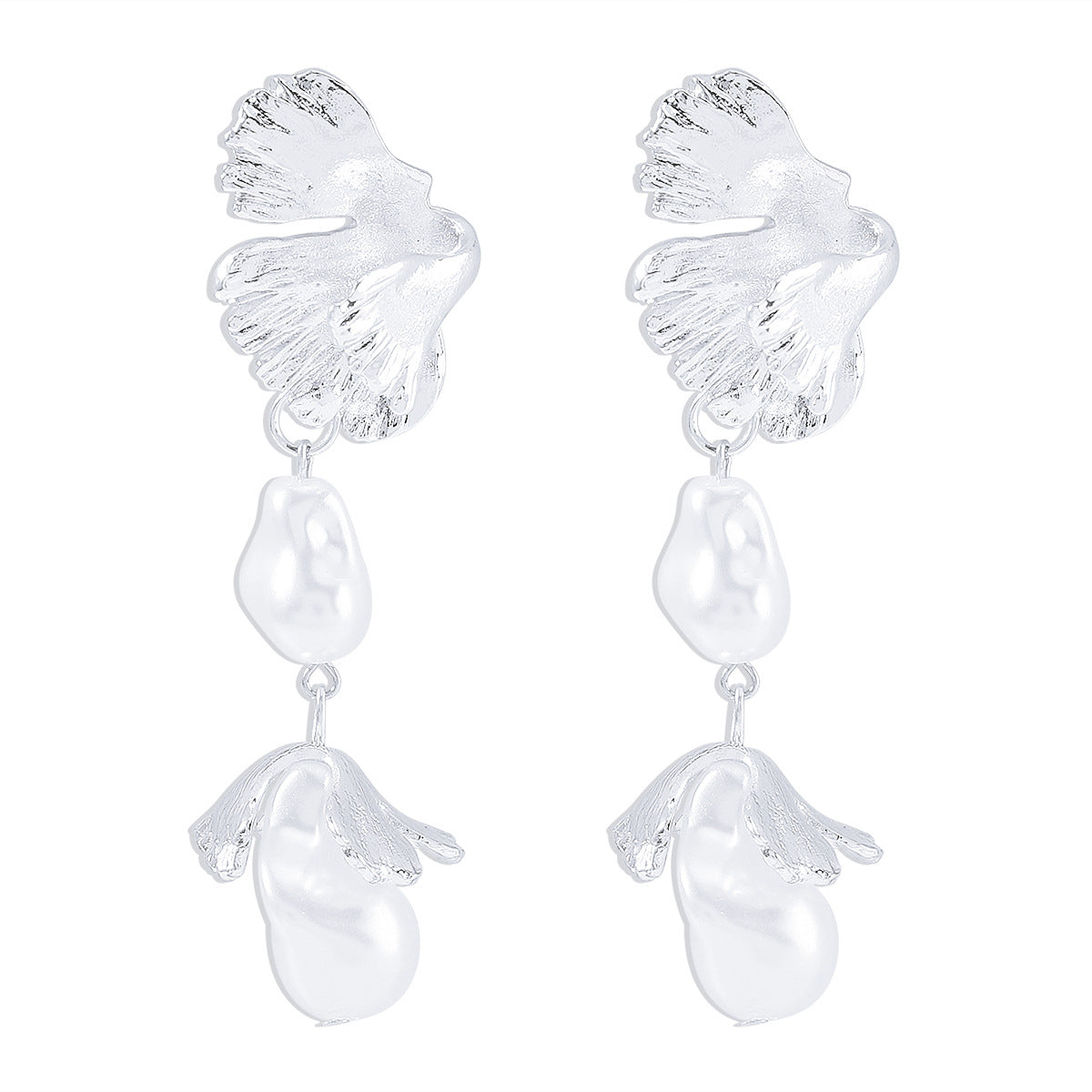 Pendientes Barrocos de Perlas Irregulares de Forma Geométrica con Base de Aleación y Acabado Tipo Pedrería, Galvanizados para Mujer