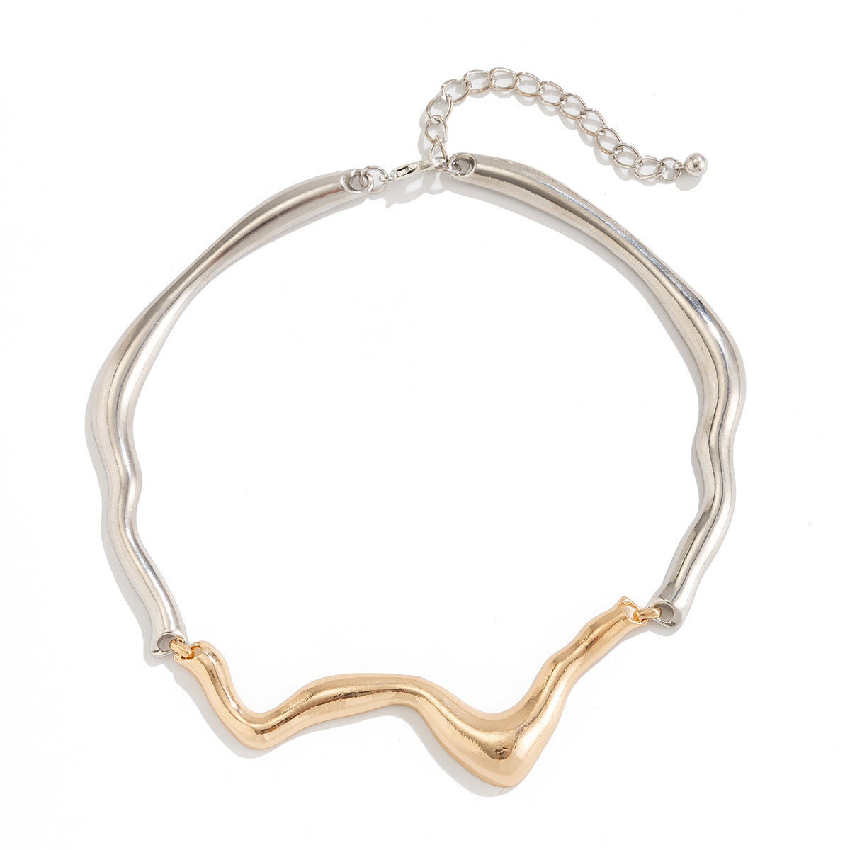 Minimalist Geometric Liquid Lava Metal Texture Alloy Choker Necklace for Women