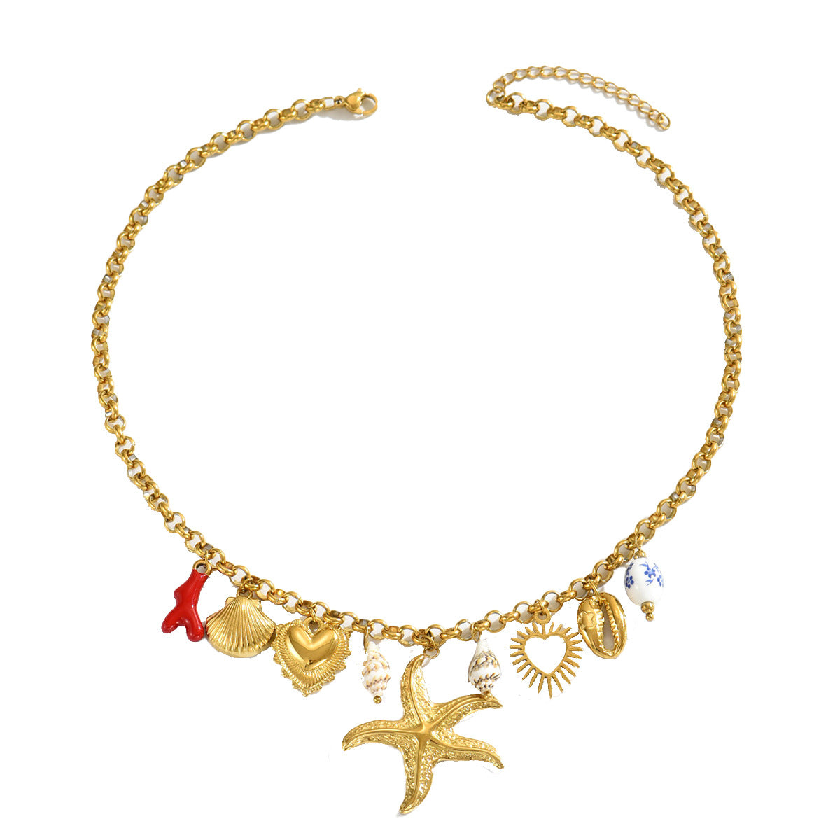 Collar con colgante geométrico de estrella de mar y concha en aleación con acabado chapado para mujer