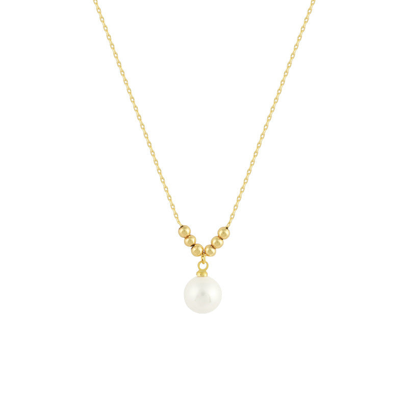 Minimalist Cold-Tone Bean-Shaped Freshwater Pearl Necklace for Women with Titanium Steel Pendant and Plated Finish on Clavicle Chain
