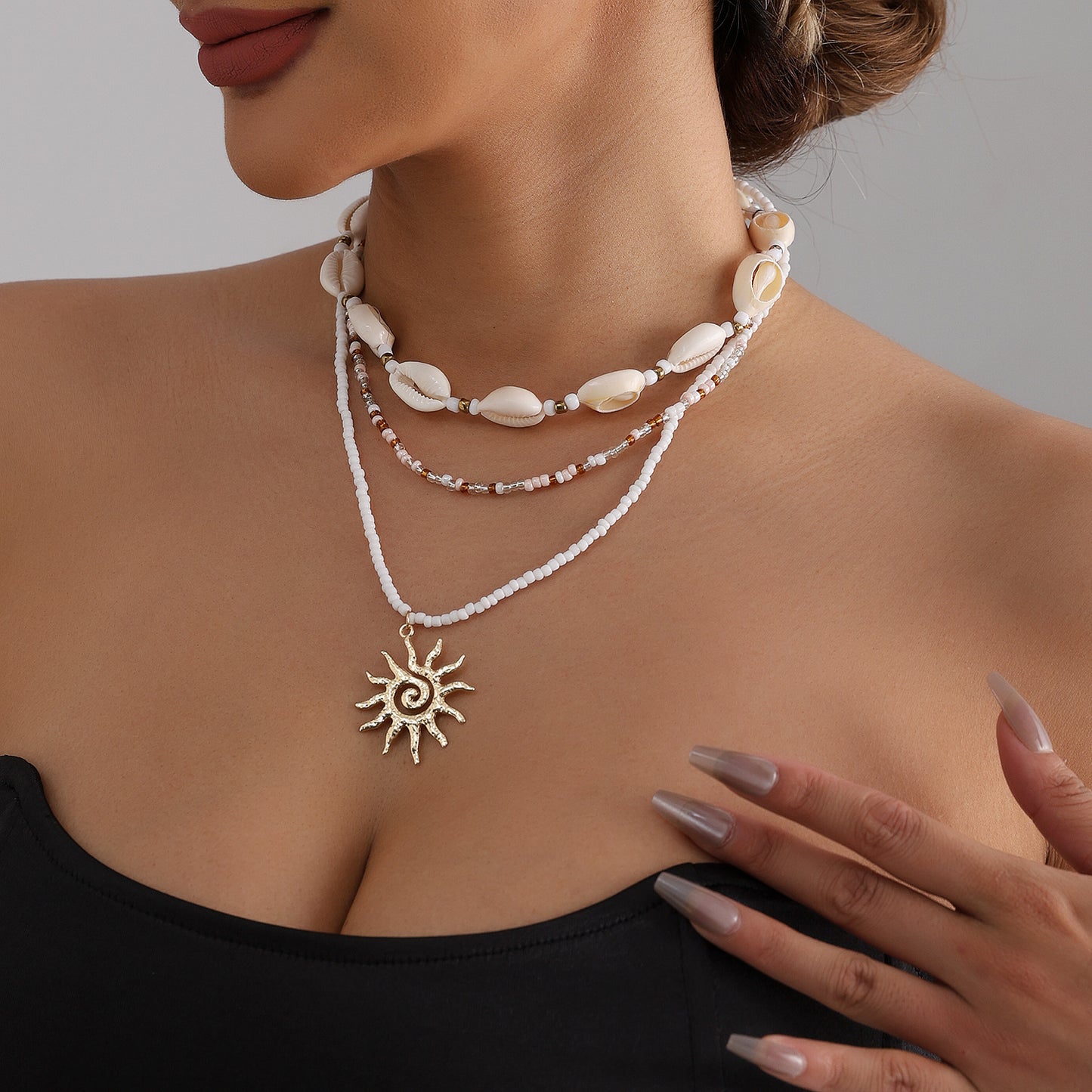 Casual Multi-Layer Geometric Sunflower Alloy Plated Necklace for Women