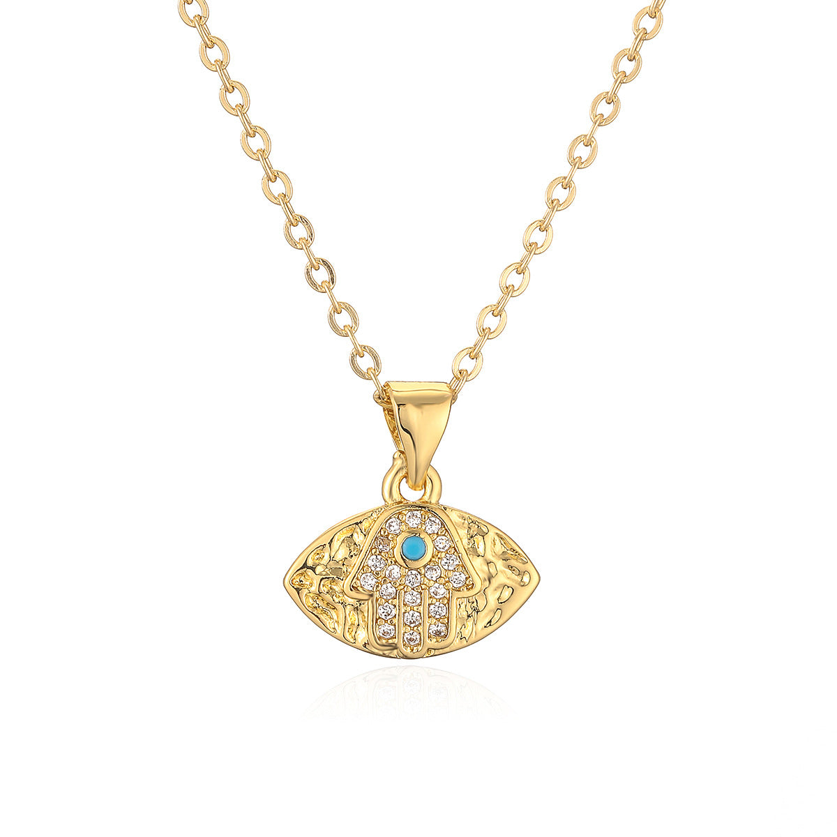Collana con ciondolo a forma di occhio geometrico minimalista da donna con base in rame placcato in oro 18 carati e intarsio in zircone