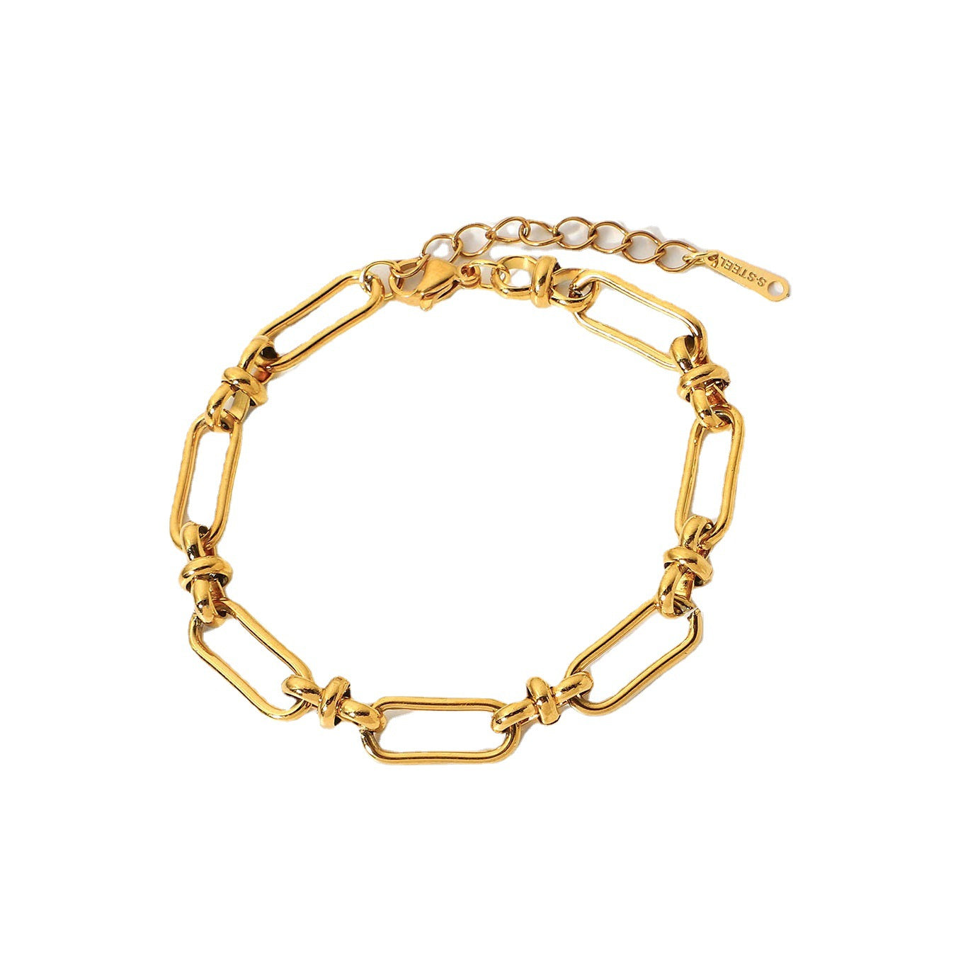 INS Style Geometric Stainless Steel Bracelet with Cross Clasp Vacuum Plated in 18K Gold for Women
