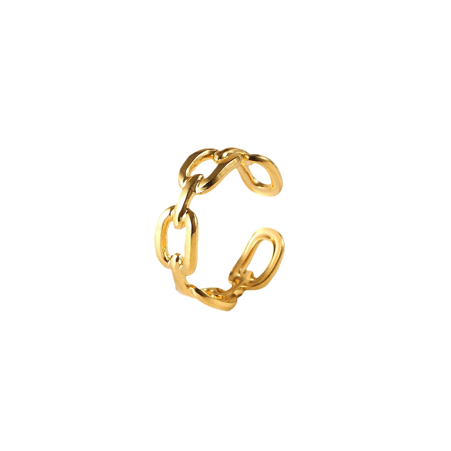 Anillo Minimalista Cuadrado Eslabón de Acero Titanio para Mujer con Baño de Oro de 18K