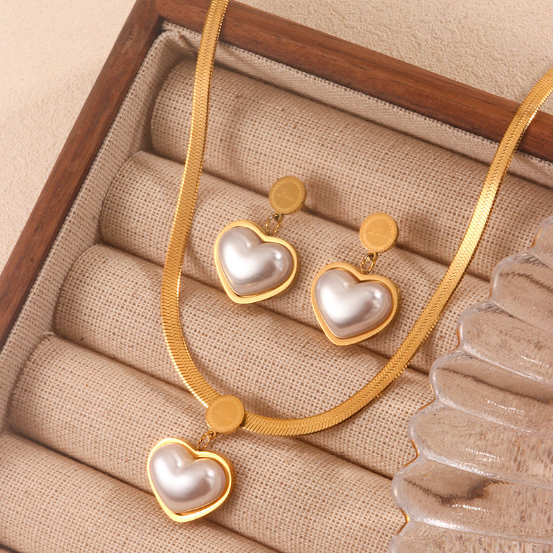 Sweet 18K Gold Plated Heart Stainless Steel Snake Chain Necklace