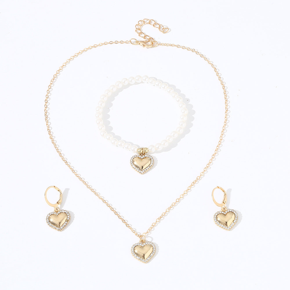 Juego de collar de metal con forma de corazón vintage con colgante y pendientes para niñas