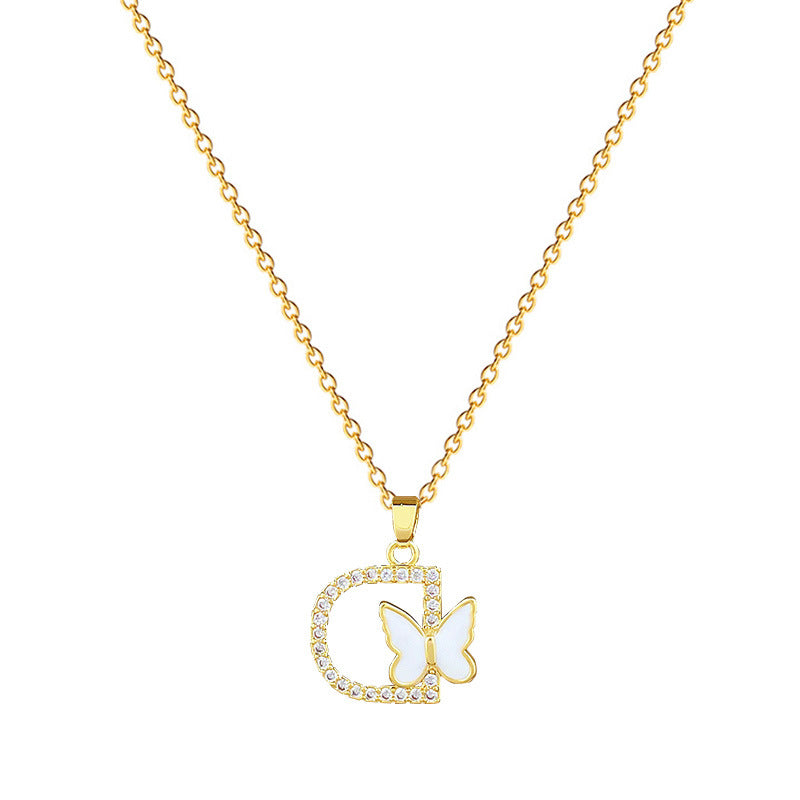 Sweet Minimalist Butterfly Geometric Rhinestone Pendant Titanium Steel Necklace for Women and Men