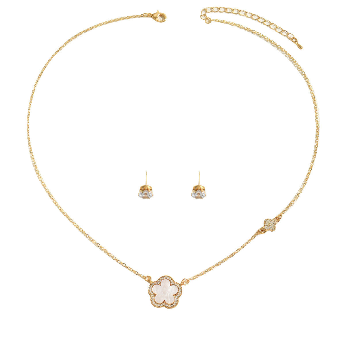 Set di collana e orecchini minimalisti a fior di pruno in lega con intarsi di strass da donna