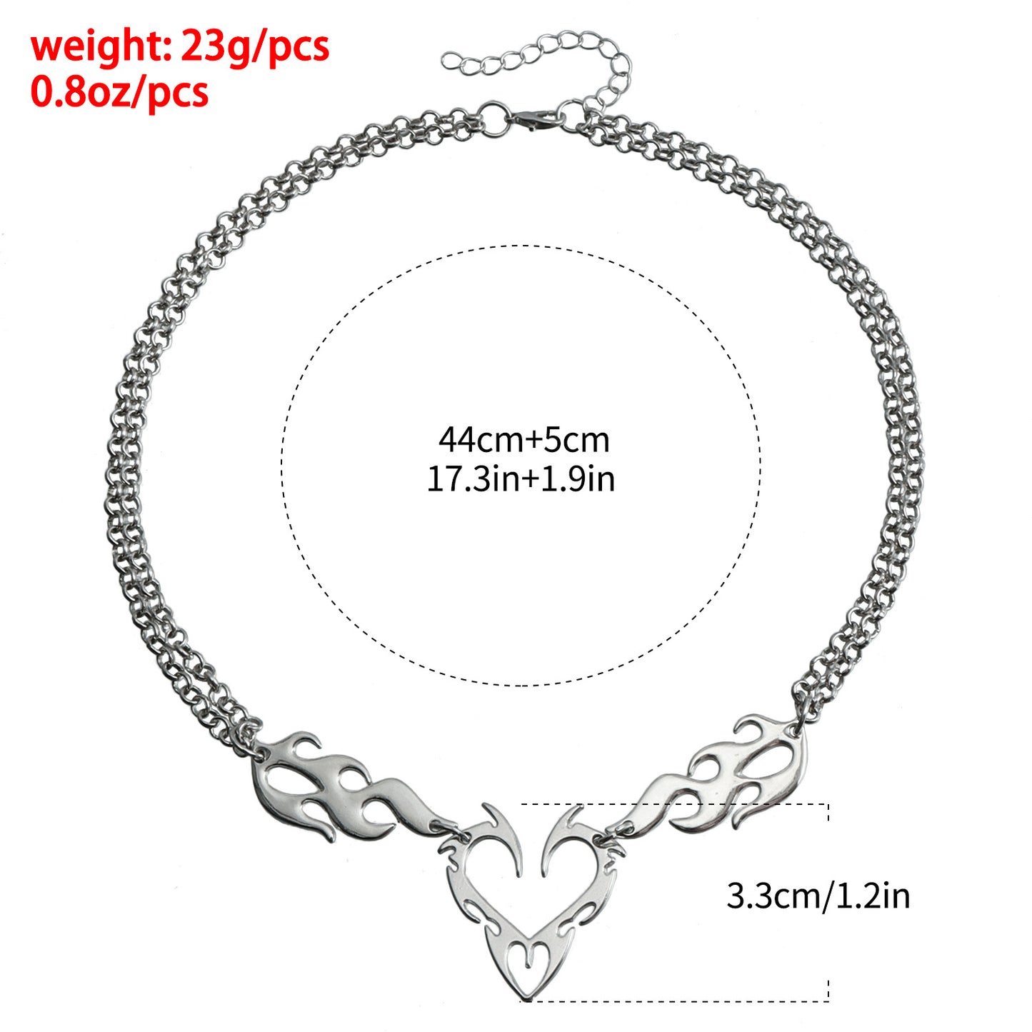 Edgy Hip-Hop Hollow Flame Heart Necklace for Women in Stainless Steel with Electroplated Alloy Pendant