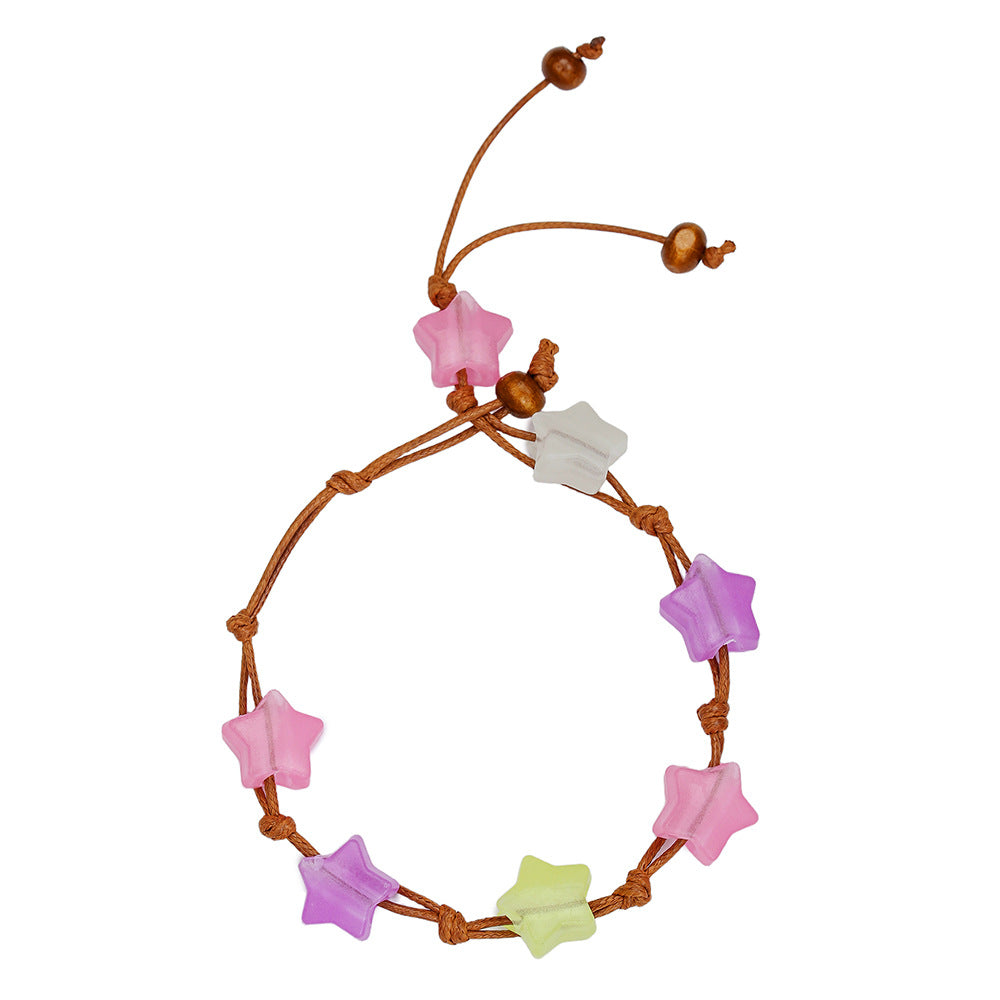Bohemian Ethnic Handmade Woven Luminous Beaded Star Anklet for Women