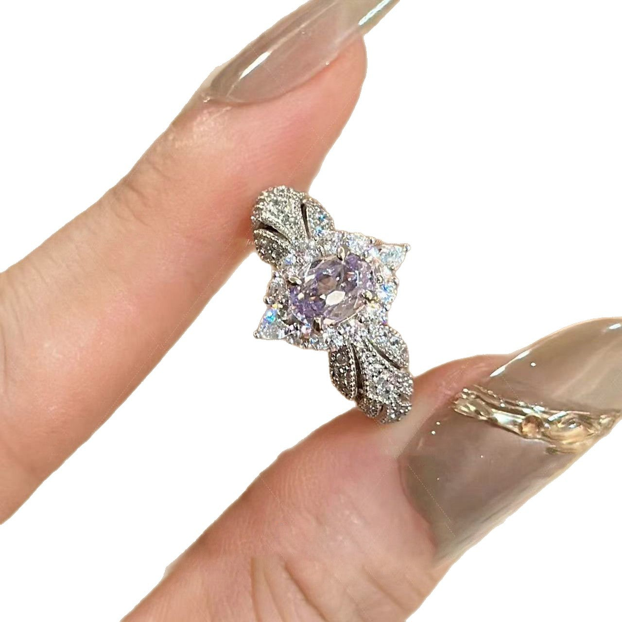 Elegante anillo ovalado abierto de estilo francés para mujer con incrustaciones de circonita cúbica en banda de cobre, anillo de moda geométrico minimalista