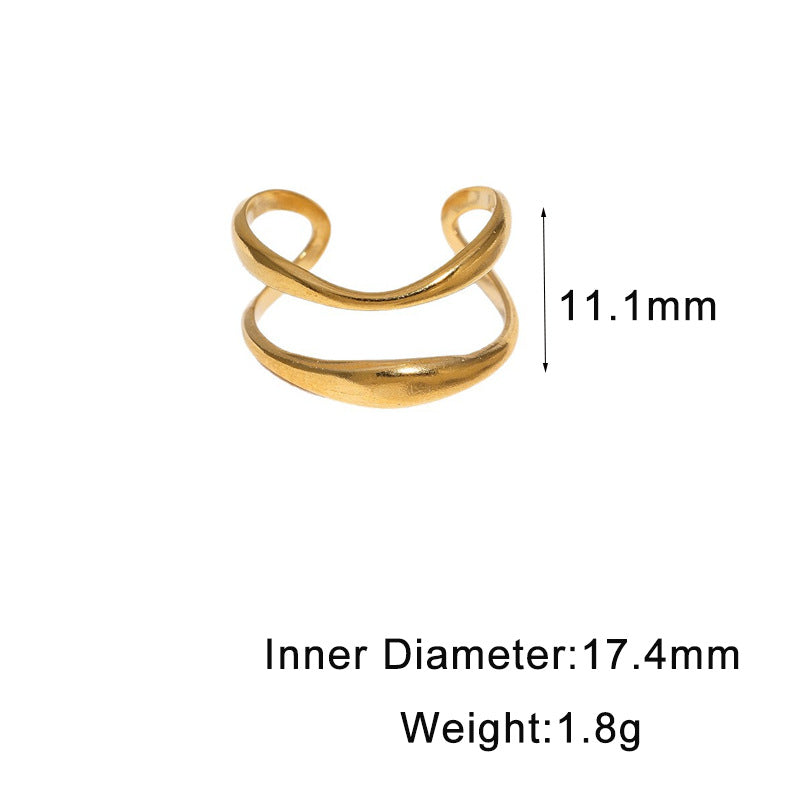 Minimalist Geometric Plated Stainless Steel Adjustable Ring for Women
