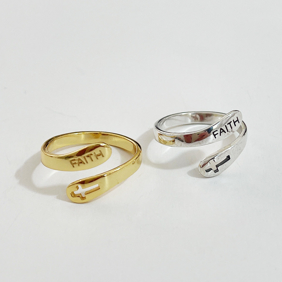 Anello da donna minimalista Streetwear in argento sterling 925 intarsiato con croce e lettera