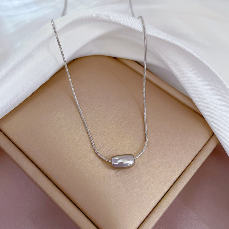Cartoon Style Geometric Pendant Necklace for Women Made of Titanium Steel with Gold Plating, Clavicle Chain Design Featuring Red Bean Motif