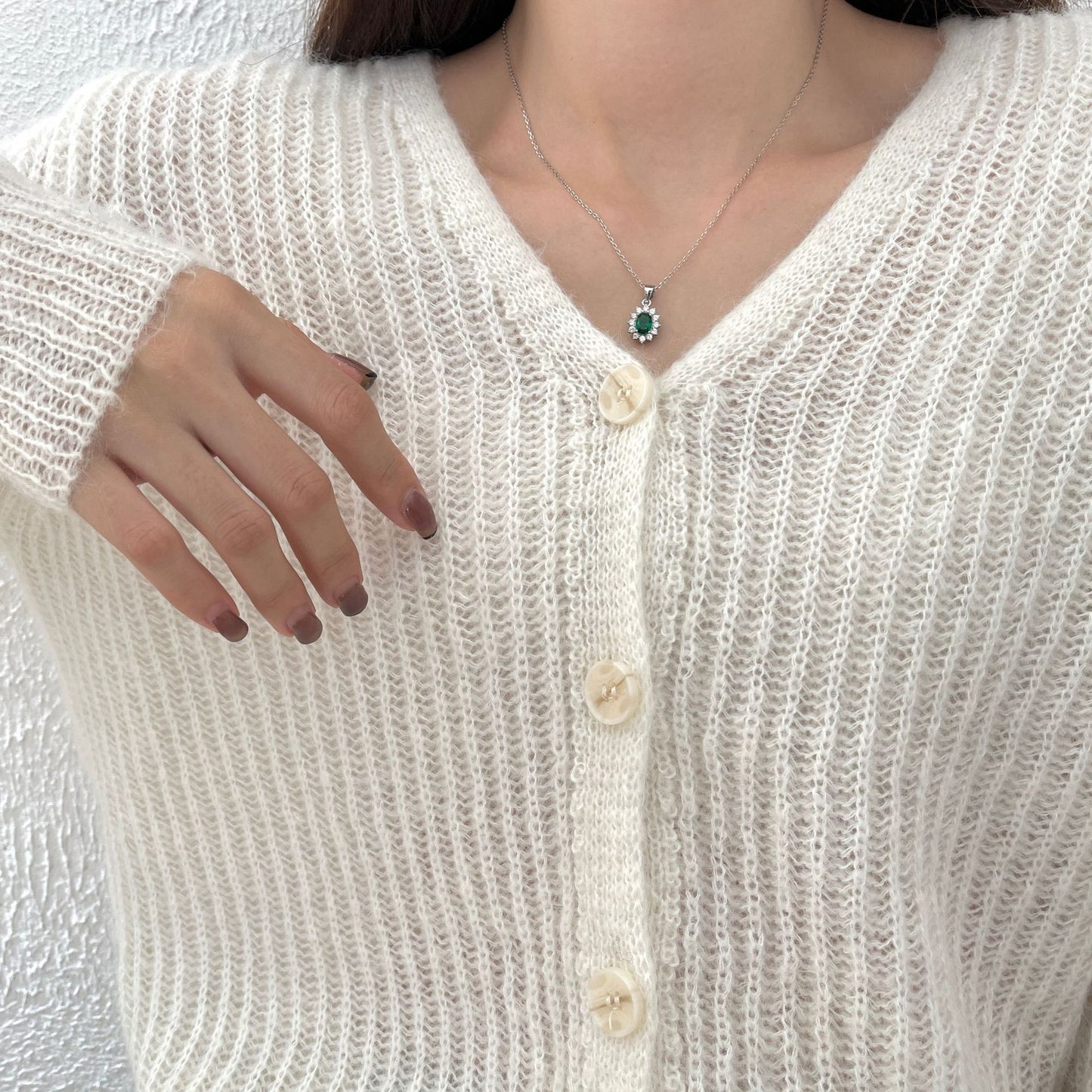Minimalist Geometric Green Cubic Zirconia Pendant Necklace in 925 Sterling Silver with Adjustable Chain