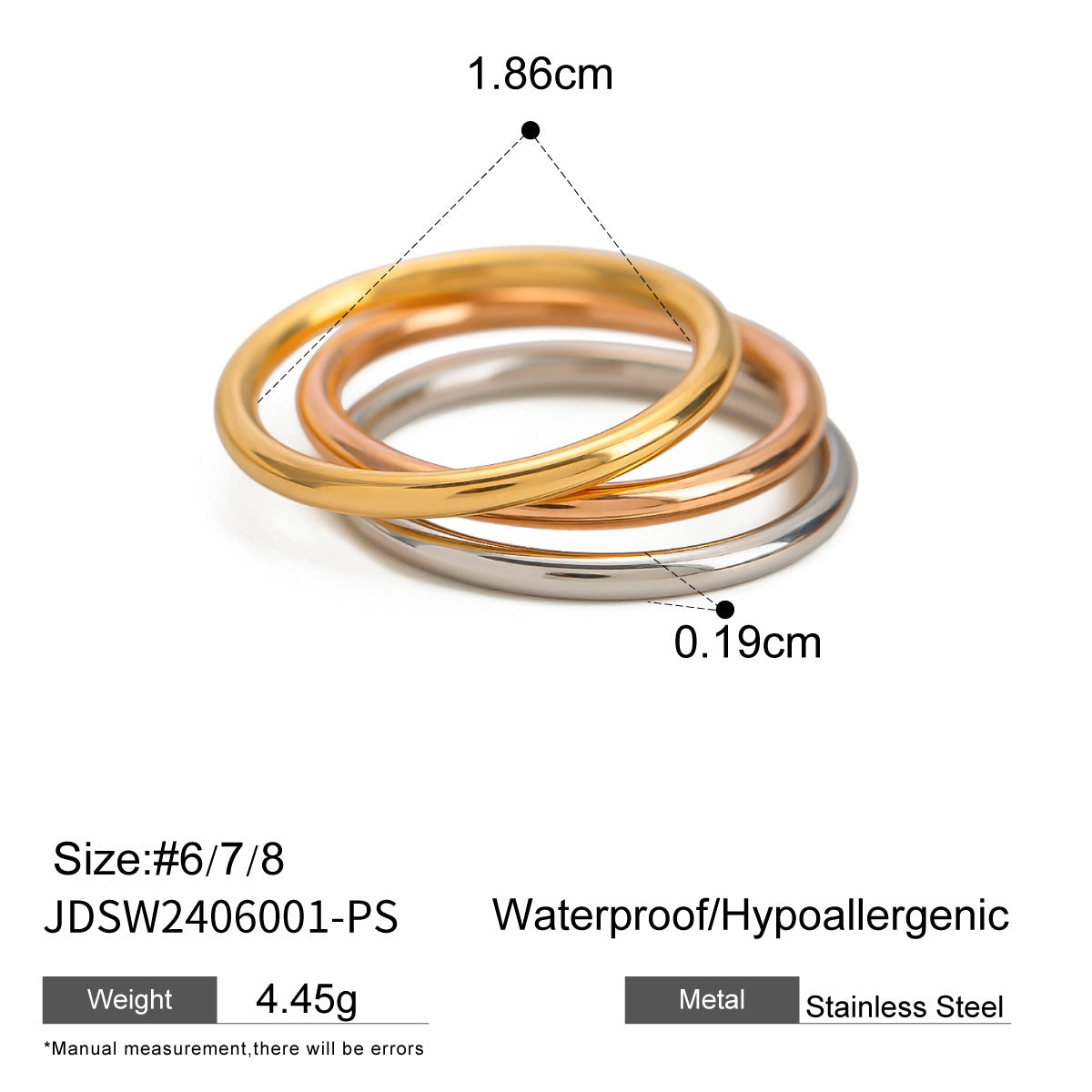 Anillo de acero inoxidable geométrico de moda con acabado chapado para mujer
