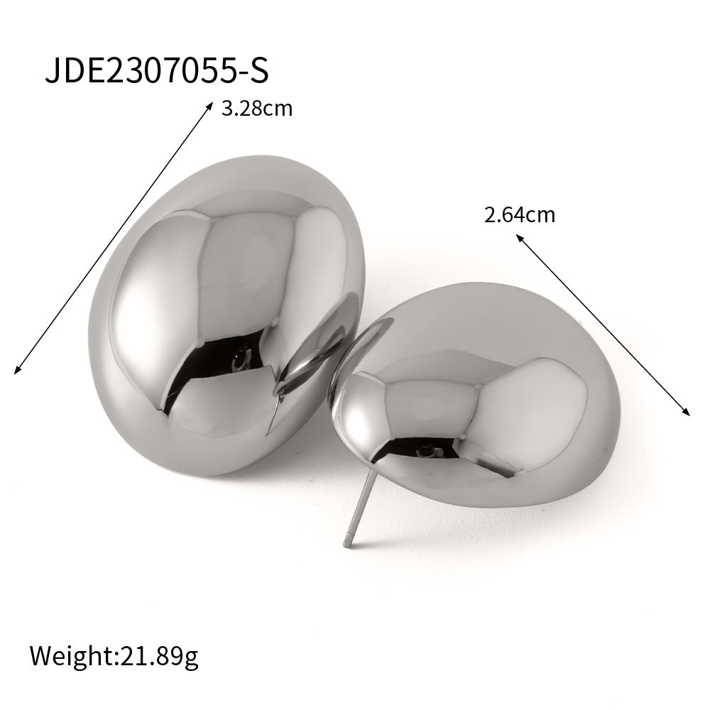 Pendientes de Acero Inoxidable Geométricos Minimalistas para Mujer con Baño de Oro de 18K y Forma de Frijol Redondo Liso