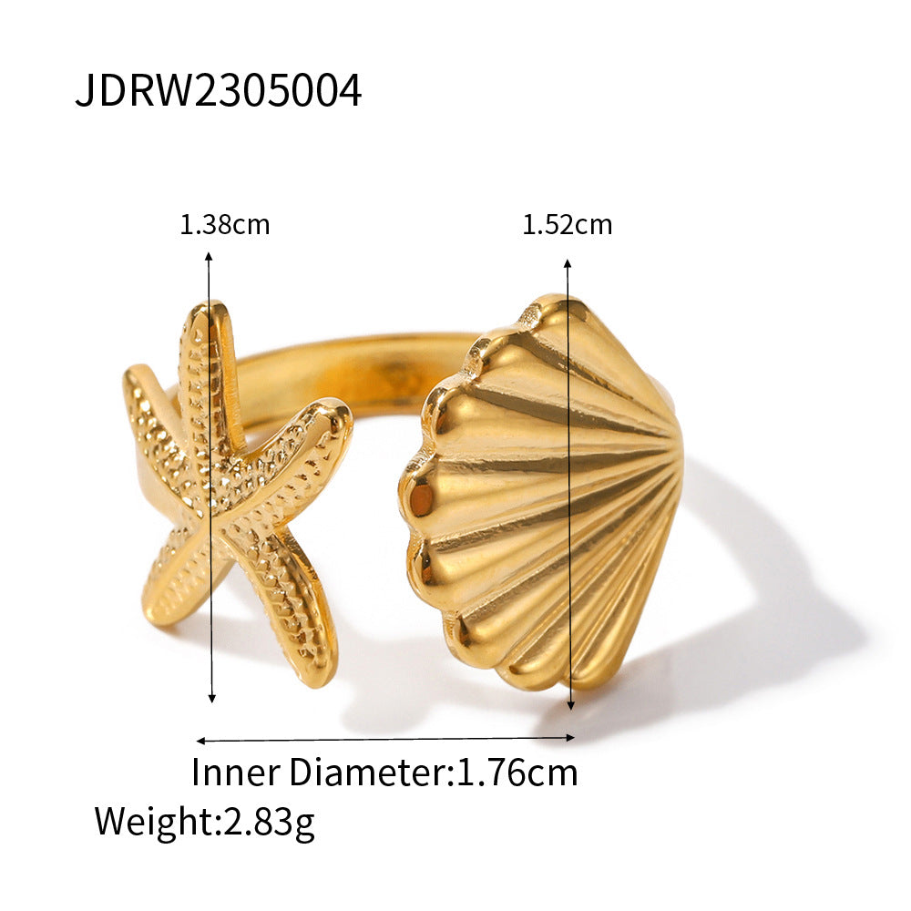 Casual Geometric Stainless Steel Plated Shell Starfish Ring for Women