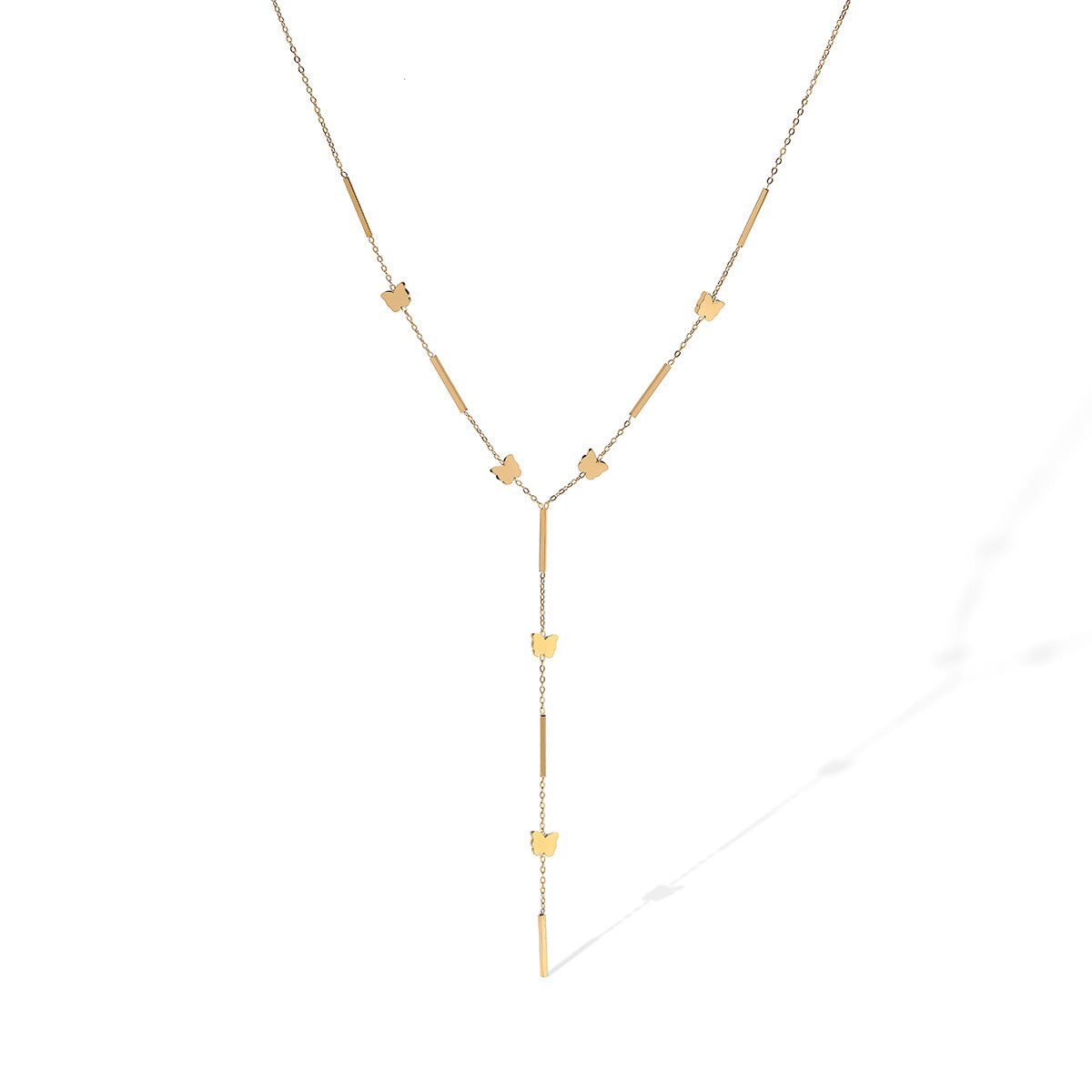 Geometric Butterfly Pendant Necklace for Women in Stainless Steel with 18K Gold Plating, Fashionable Minimalist Lightweight Luxury Design