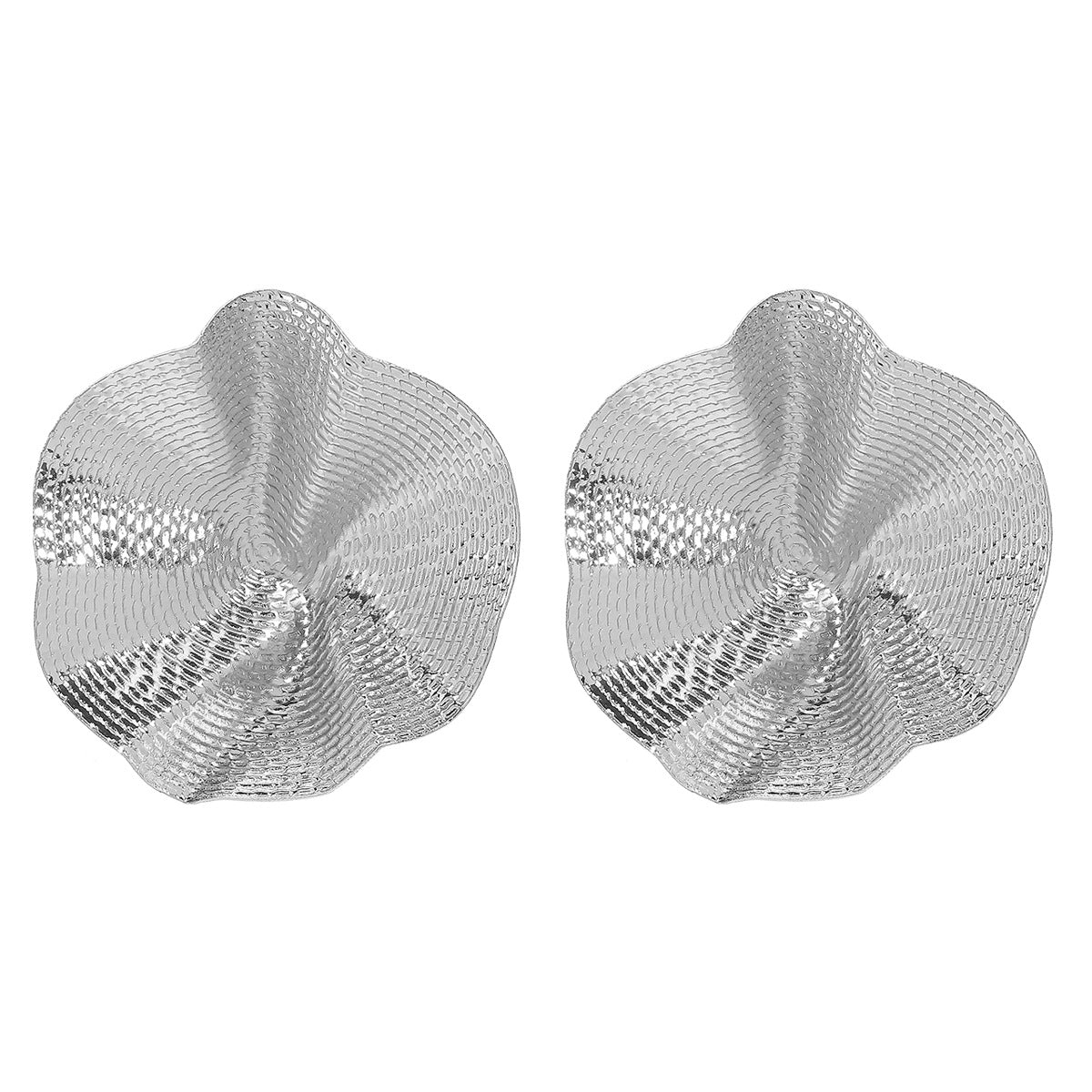 Elegantes aretes de hoja con volantes geométricos para mujer con base de hierro y acabado chapado
