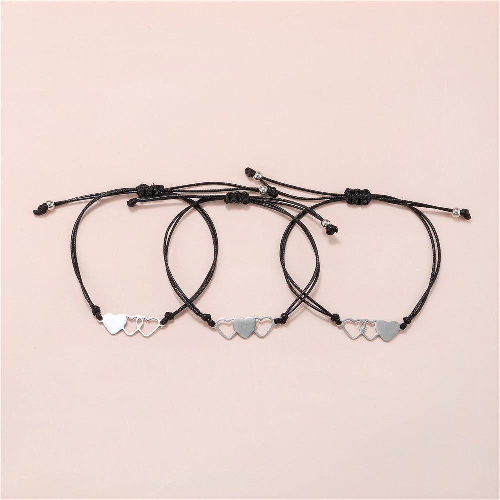 Heart Geometric Titanium Steel Bracelet Set