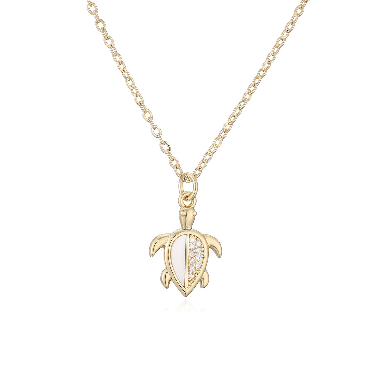 Minimalist 18K Gold Plated Brass Cubic Zirconia Turtle Pendant Necklace for Women