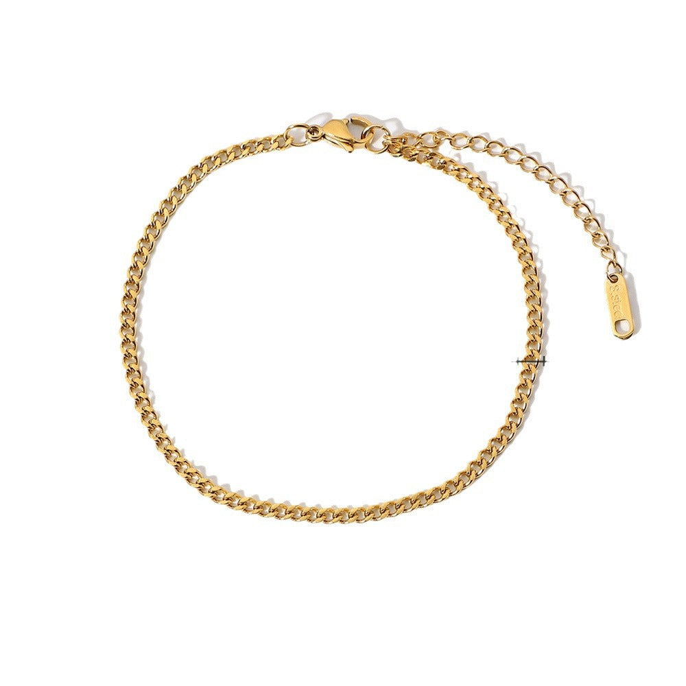 Minimalist Geometric Cross Anklet for Women in Titanium Steel with 18K Gold-Inlaid Gemstone Detail