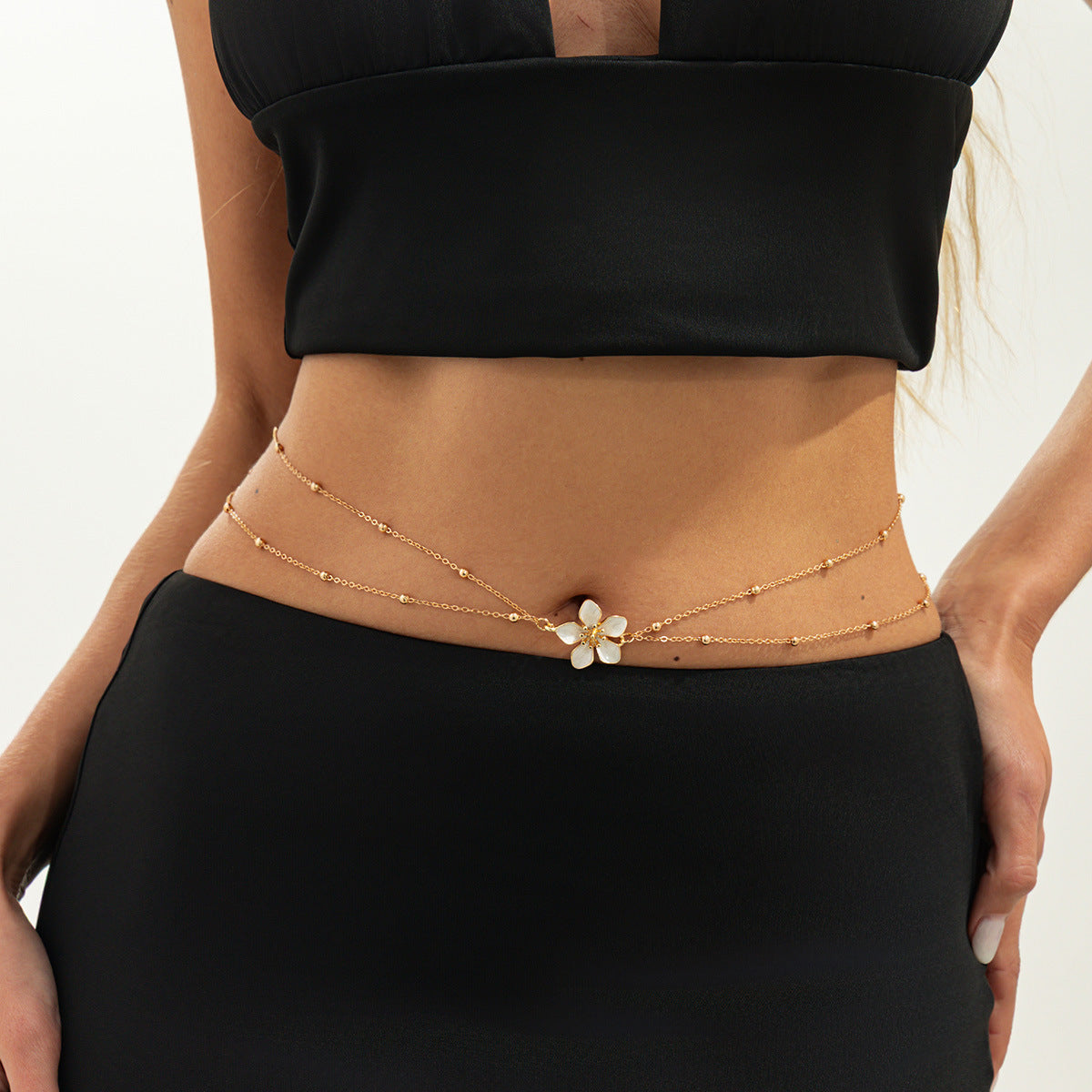 Bohemian Elegant Floral Round Brass Ball Chain Body Belt with Turquoise and Tassel